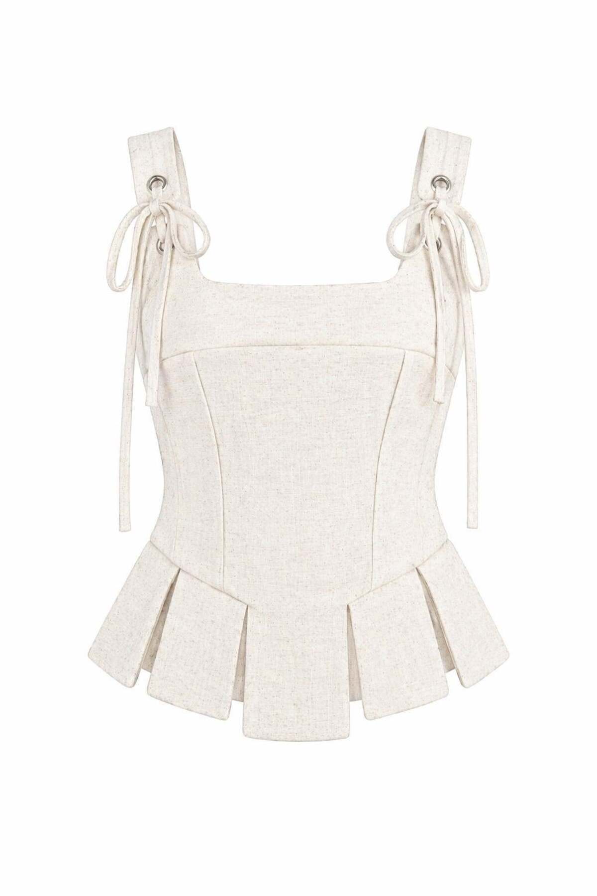 HAZELANNA  Dilimli Keten Bluz