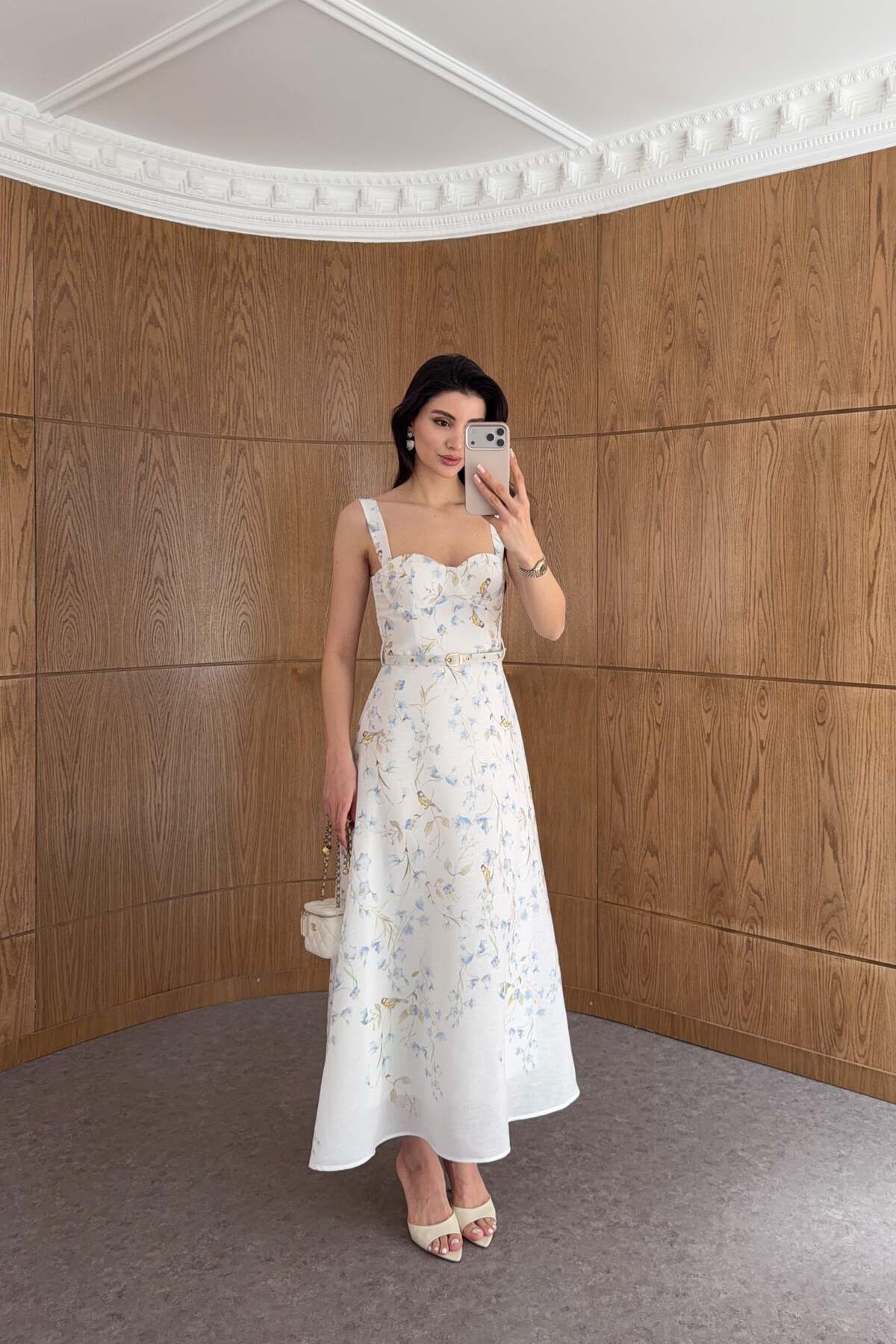 HAZELANNA  Çiçekli Göğüs Balenli Kemerli Elbise - Görsel 2