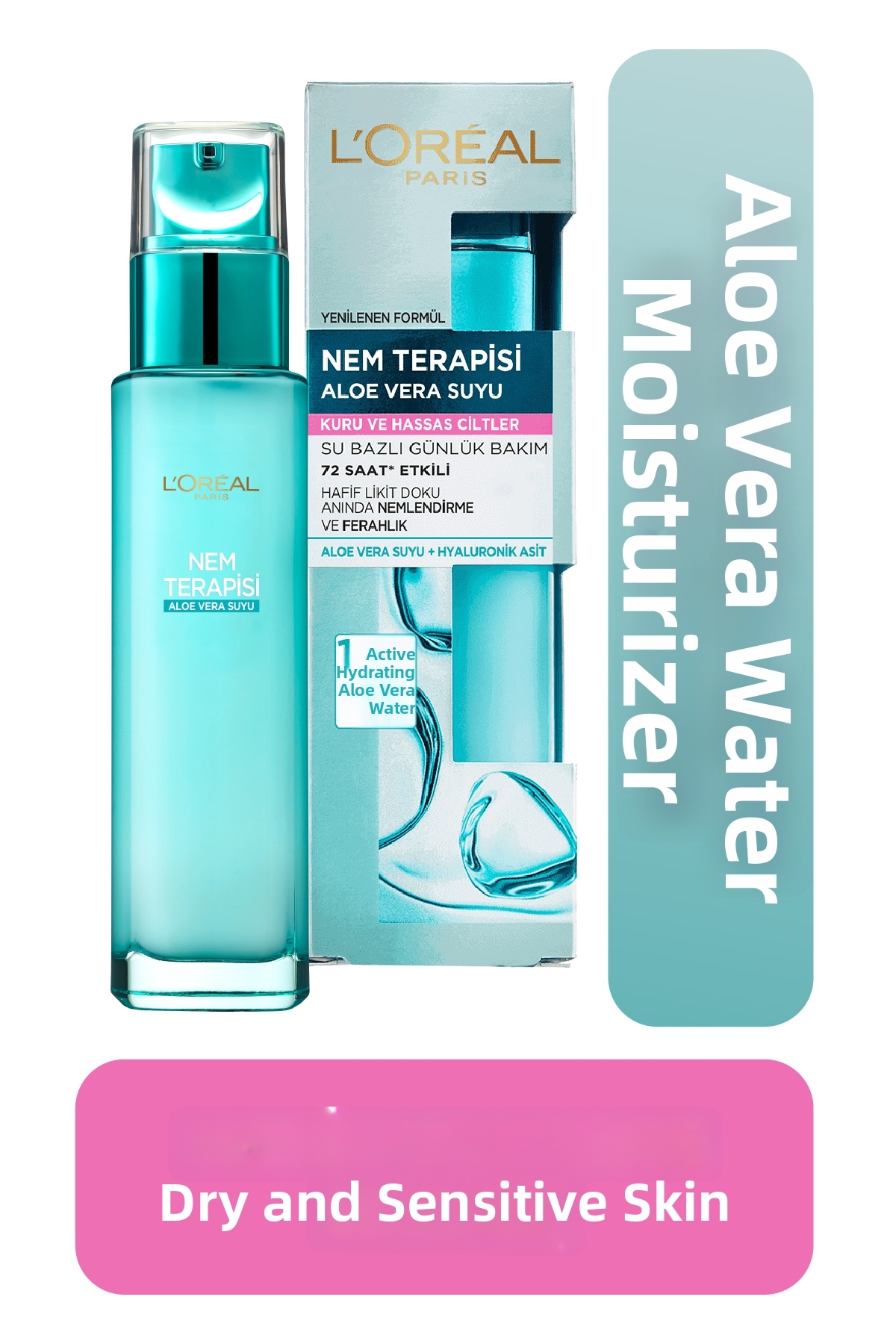 L'Oreal Paris Moisture Therapy Water-Based Moisturizing Face Cream for Dry  and Sensitive Skin with Aloe Vera Juice 70ml- Trendyol