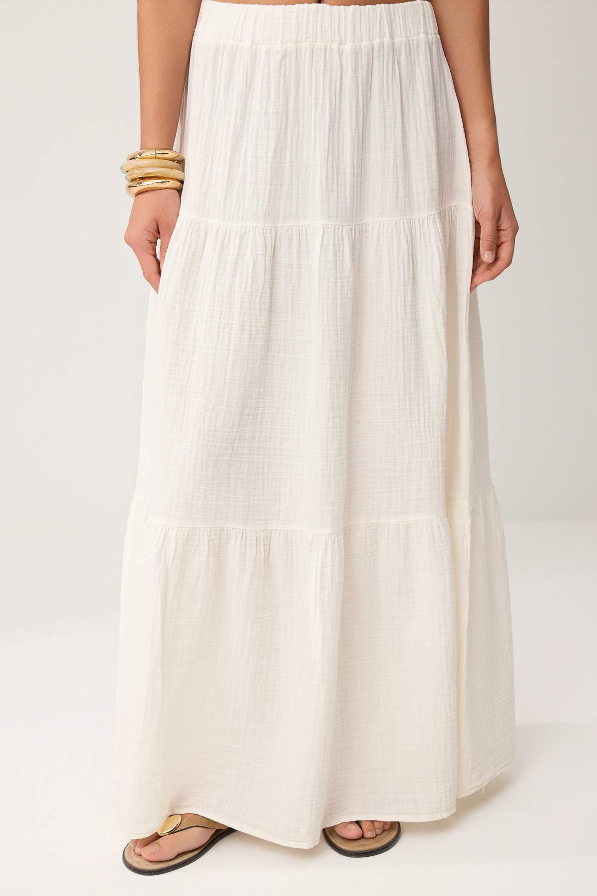 Trendyolmilla  Beyaz %100 Pamuk Müslin Uzun Maxi Etek TWOSS25ET00174 - Görsel 3