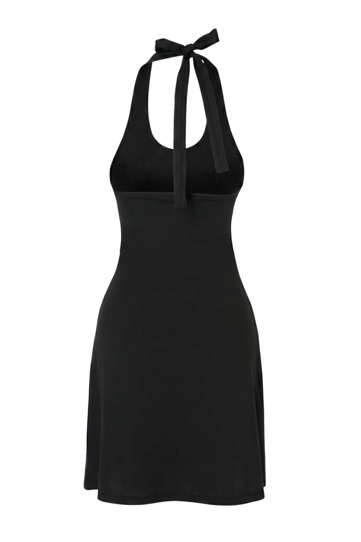 Trendyolmilla  Siyah Düz A-line Boyundan Bağlamalı Kolsuz Mini İnterlok Örme Elbise TWOSS26EL00738 - Görsel 2