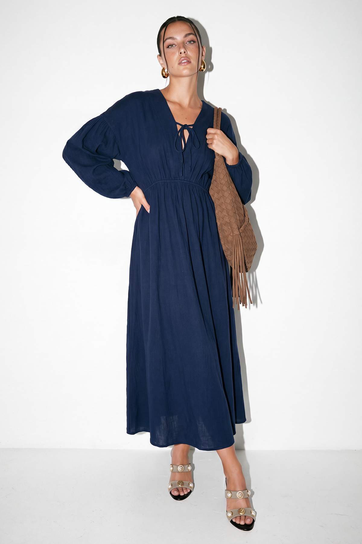 Drop by Trendyolmilla Lacivert Katlı Muslin Uzun Etek TDRSS26EL00024