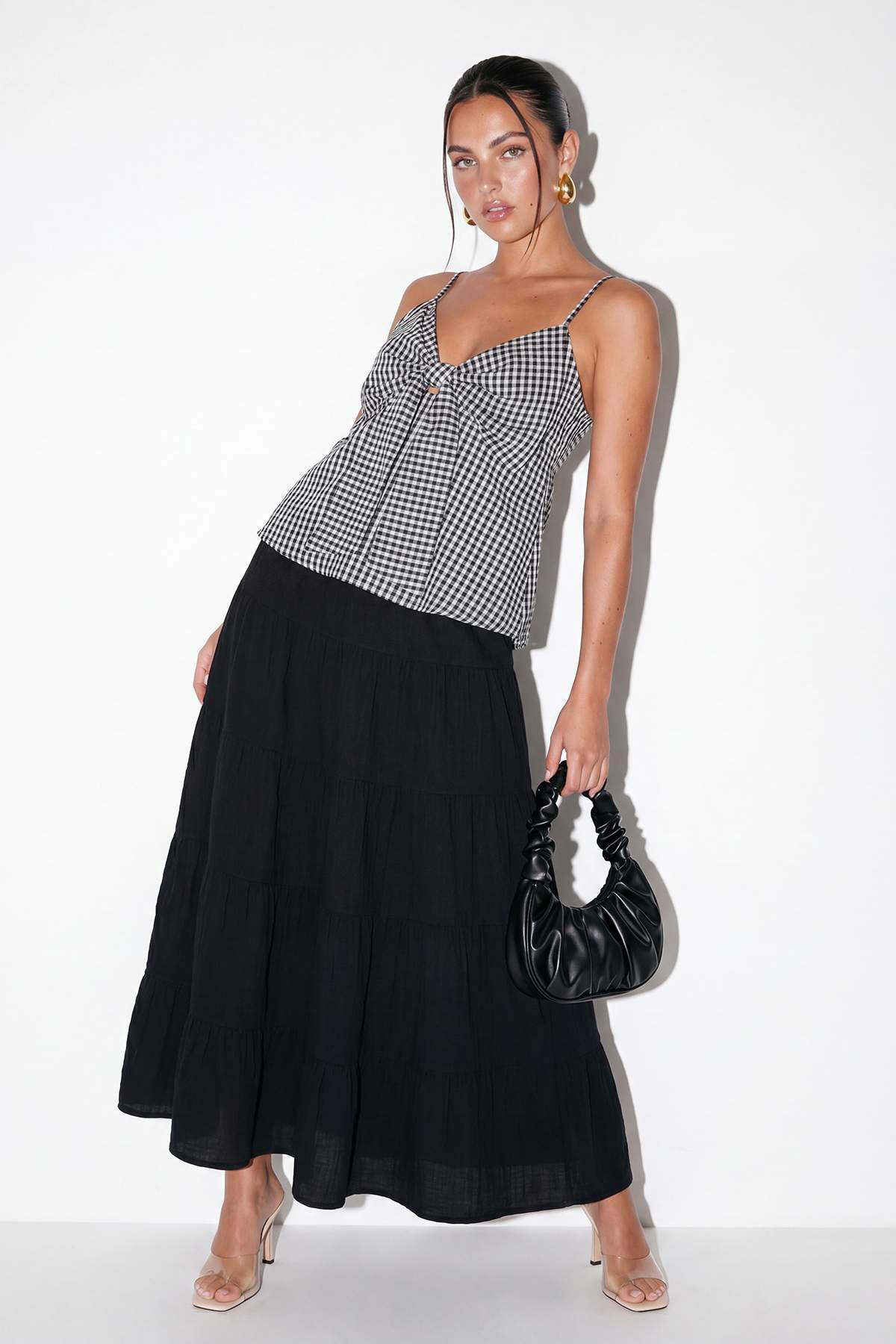 Drop by Trendyolmilla Siyah Katlı Muslin Uzun Etek TDRSS26ET00038