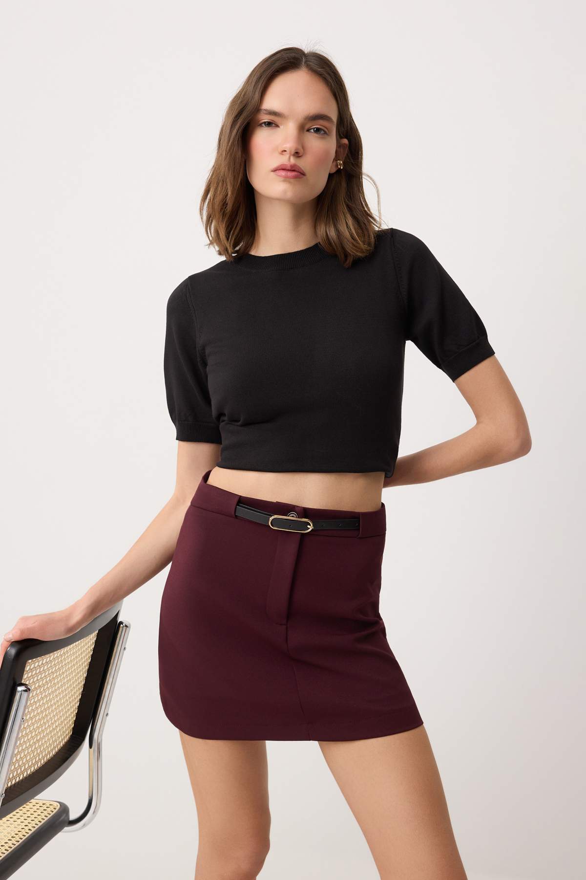 Trendyolmilla  Mürdüm Kemerli Etek Görünümlü Mini Şort & Bermuda TWOAW26SR00055 - Görsel 2