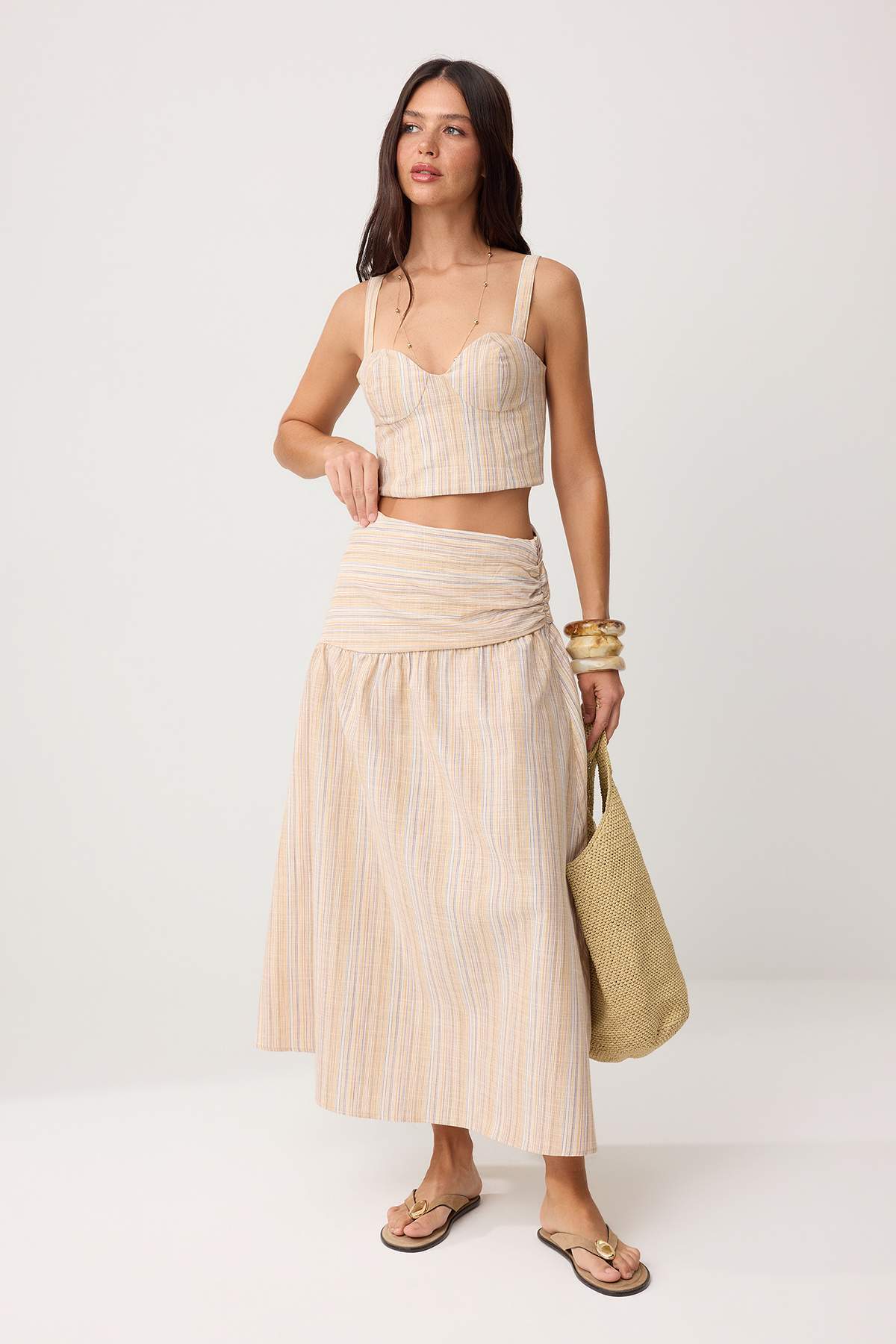 Trendyolmilla  Çok Renkli Simli Çizgili Bluz Etek Alt - Üst Takım TWOSS26AU00101