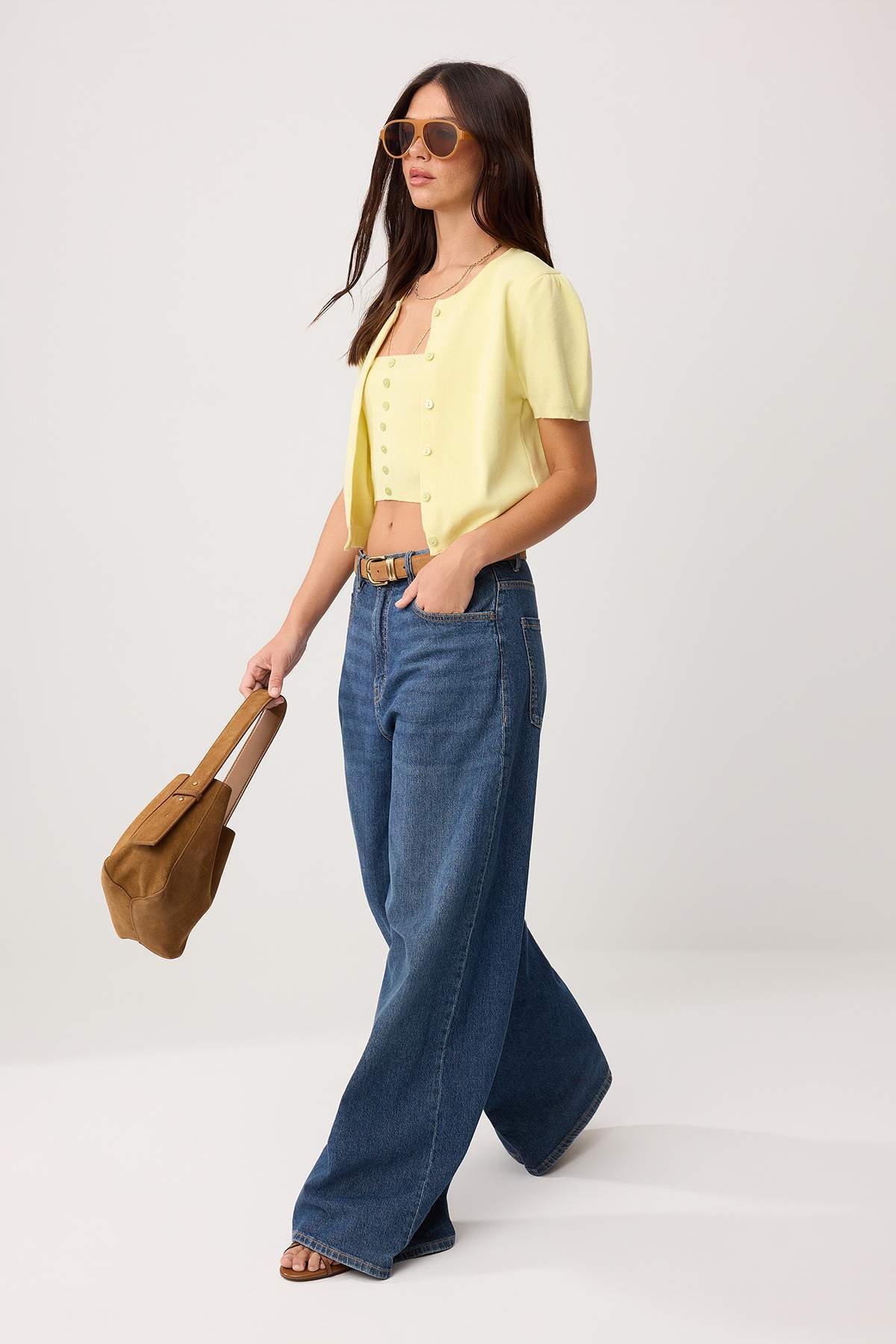 Trendyolmilla  Sarı Basic Yumuşak Straplez Bluz- Bisiklet Yaka Hırka Takım Triko Hırka TWOSS26HI00010 - Görsel 2