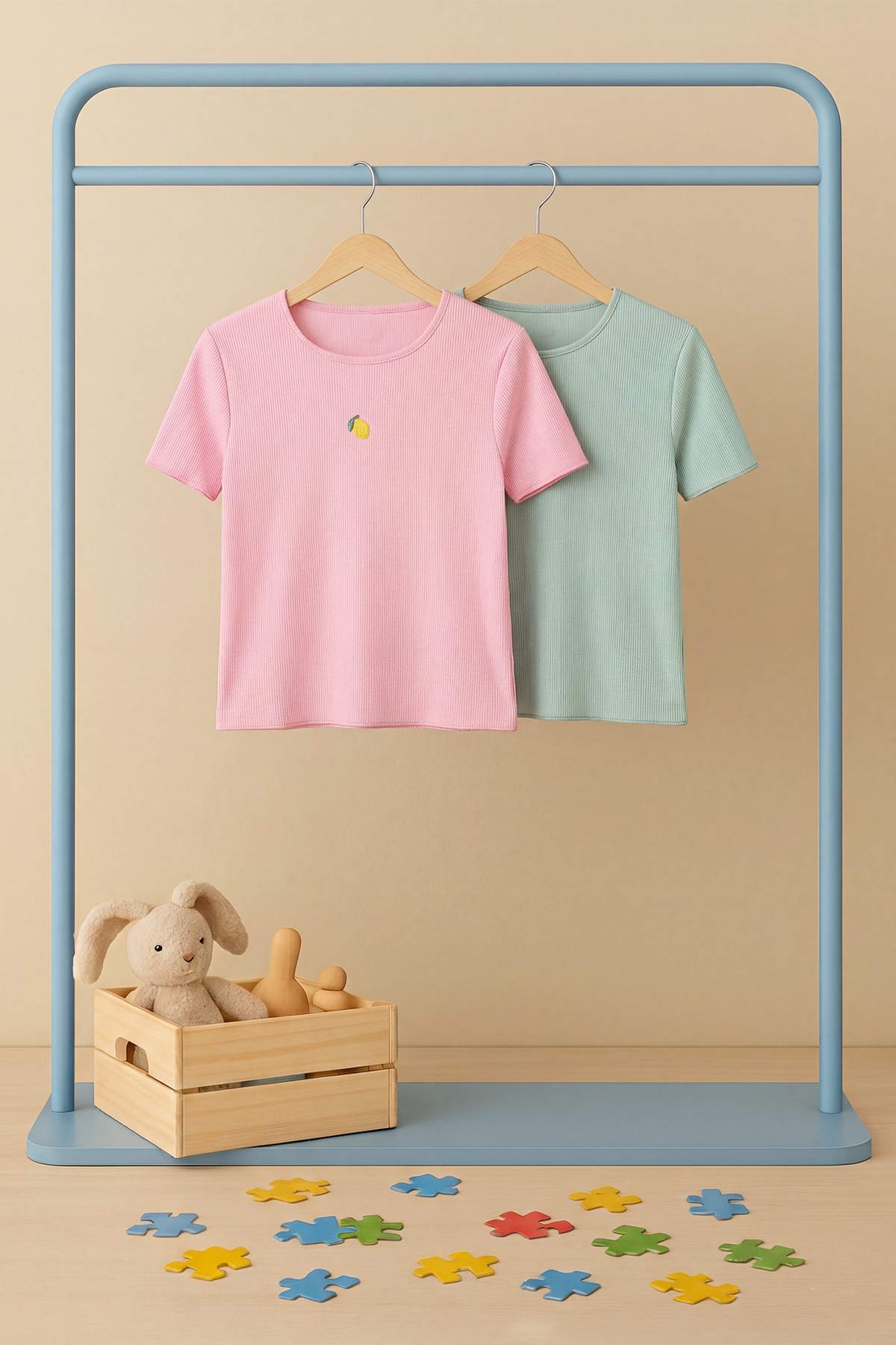 Trendyolmilla Kids Pembe-Mint Nakışlı / İşlemeli Örme T-Shirt TKDSS25TS00027