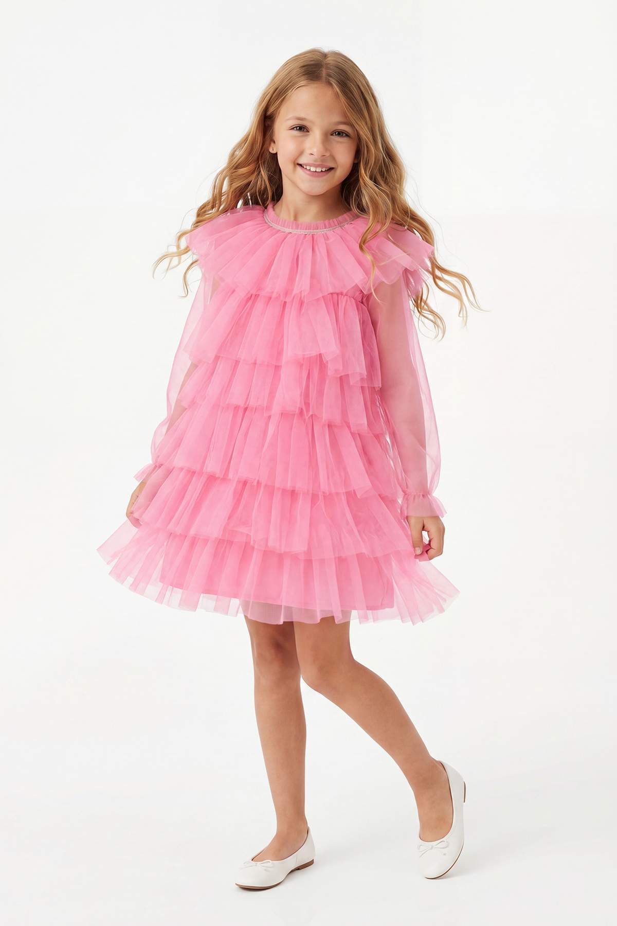 Trendyolmilla Kids Pembe Midi Çizgili Kız Çocuk Dokuma Elbise TKDSS26EL00044