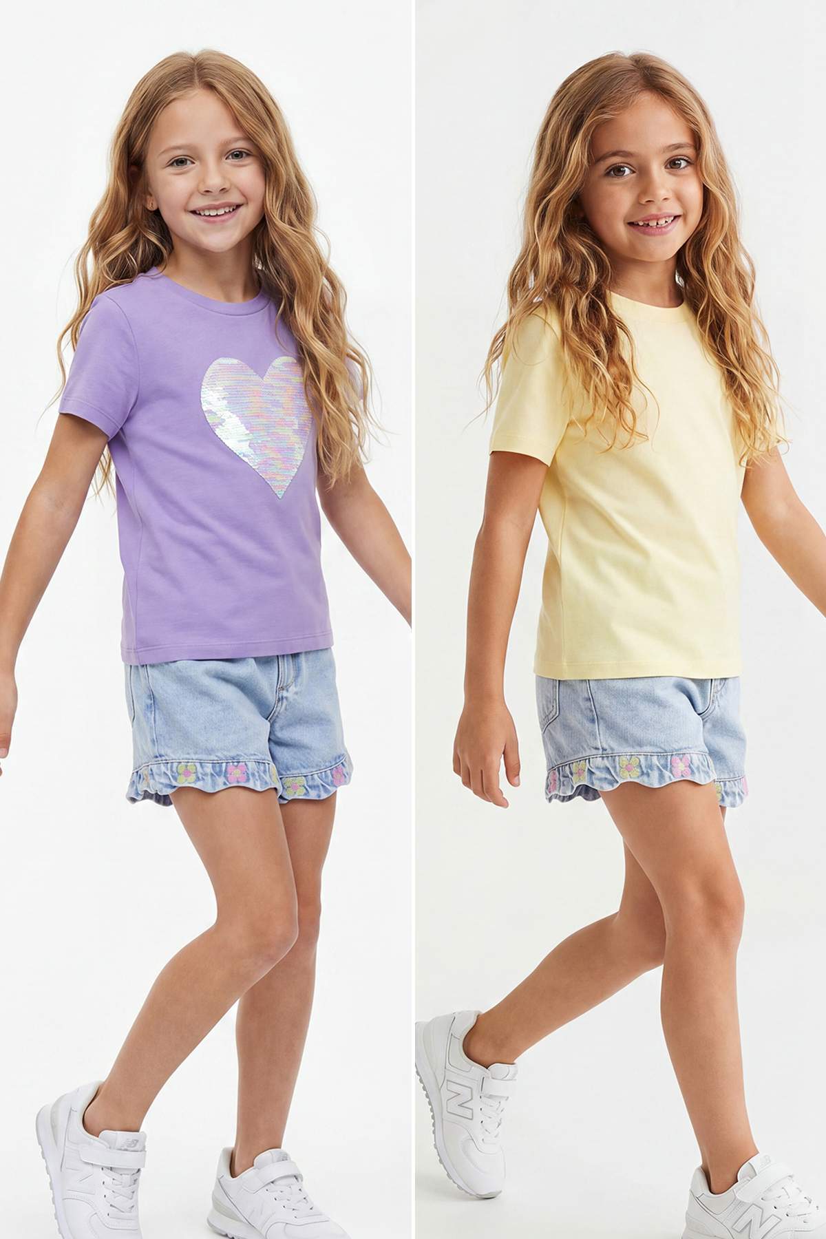 Trendyolmilla Kids Lila-Sarı Düz Payetli Örme T-Shirt TKDSS26TS00013