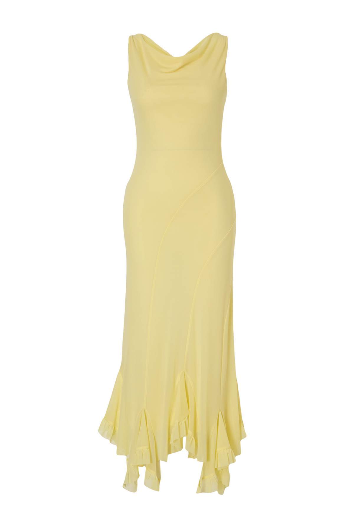 Trendyolmilla  Sarı Örme Astarlı Tül Midi Elbise TPRSS26EL00251