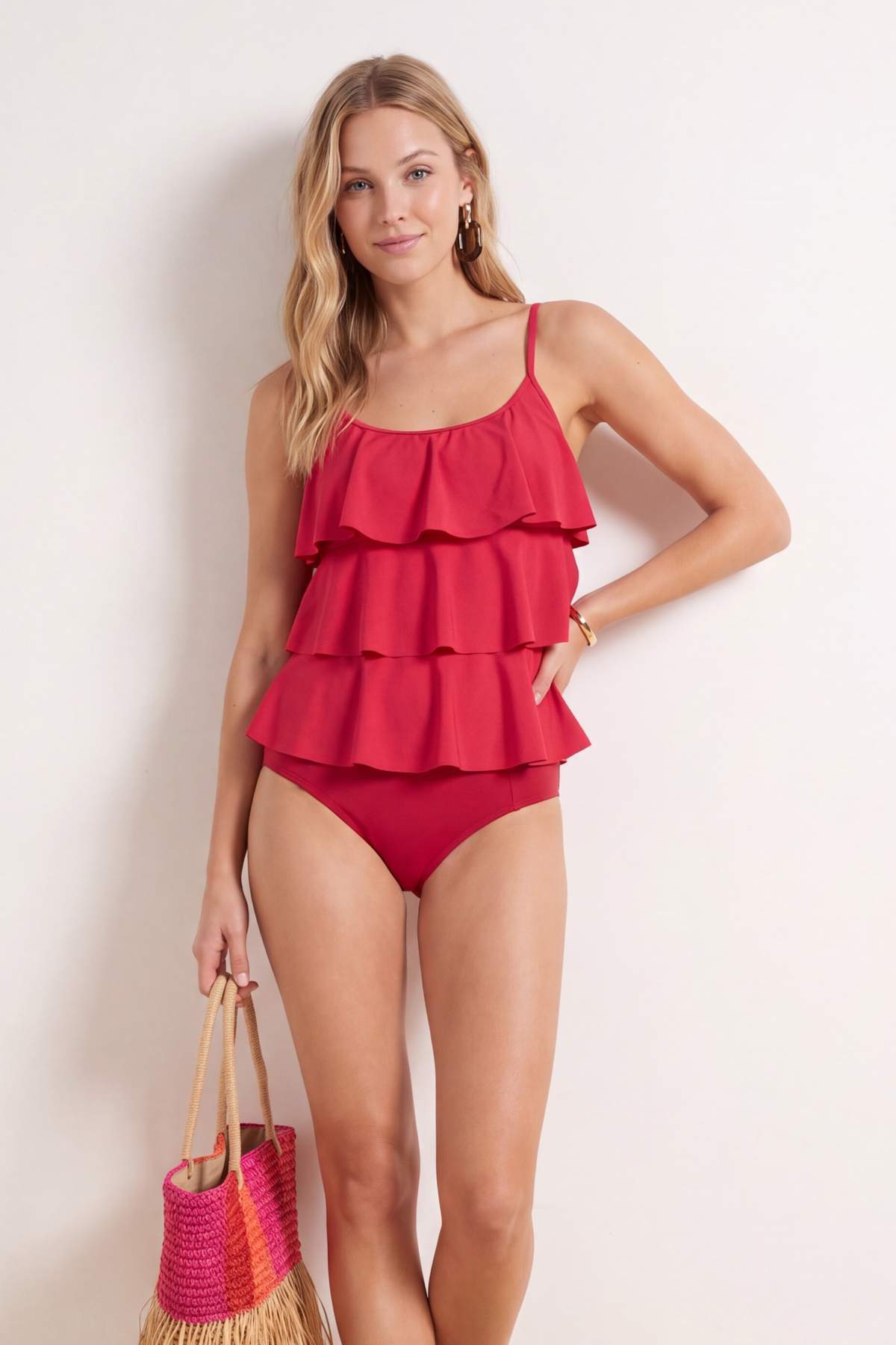 Trendyolmilla Bordo Volanlı Tankini Bikini Takımı TBESS25MA00087