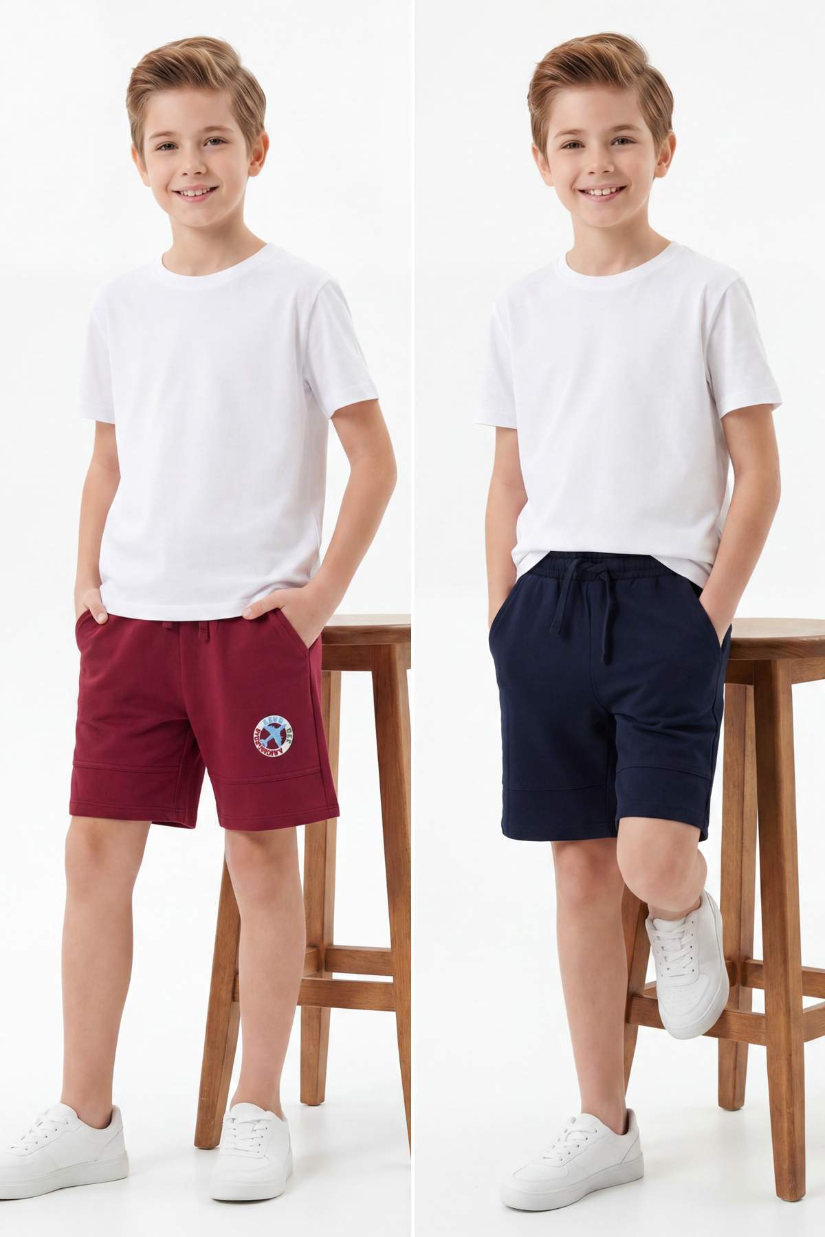Trendyolmilla Kids Bordo-Lacivert Düz Erkek Çocuk Örme Şort & Bermuda TKDSS26SR00013