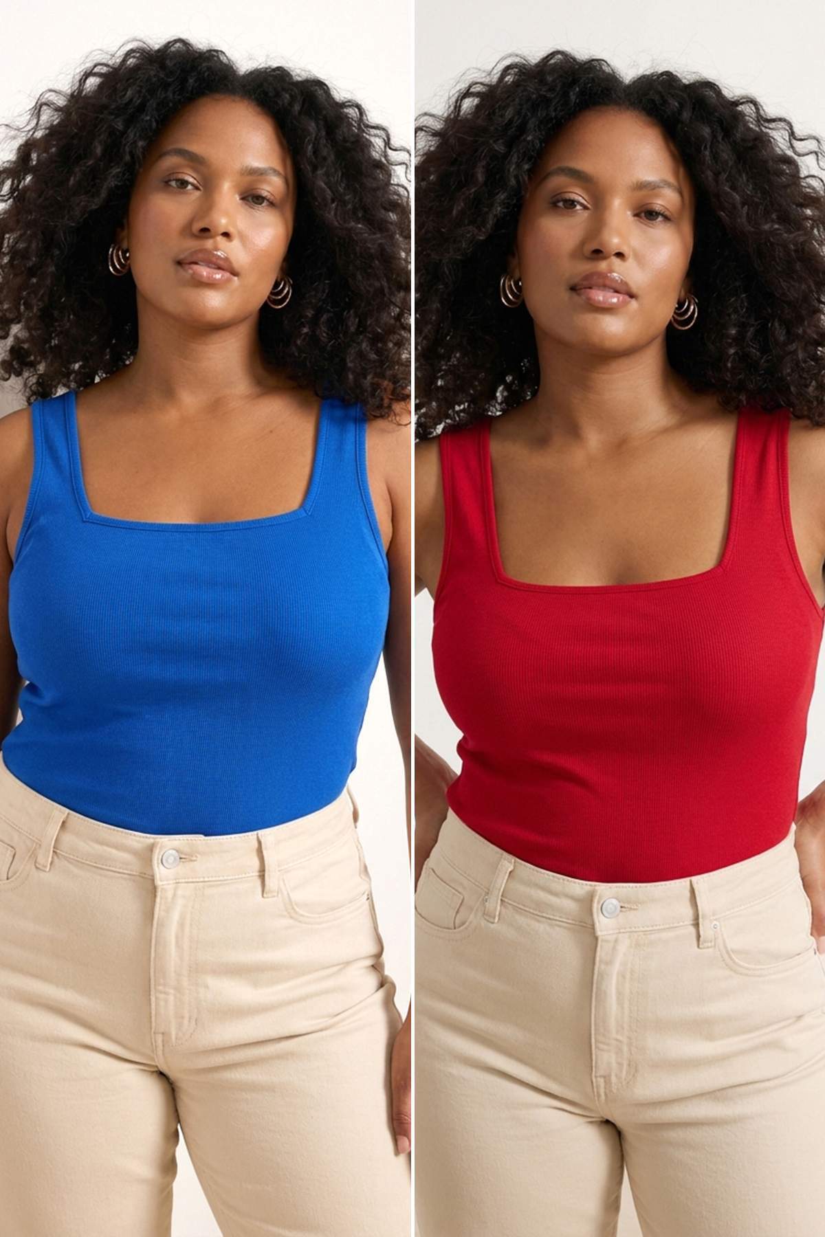 Trendyol Curve Red-Saks Basic Ribbed 2er-Pack Baumwoll-Strick-Tanktop mit qua...