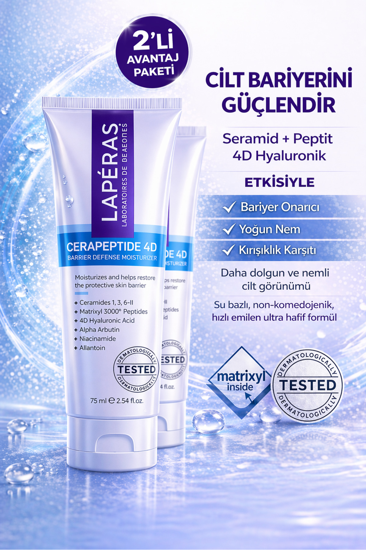 LAPÉRAS Cerapeptide 4D Bariyer Onarıcı Yüz Kremi Seramid Peptit Hyaluronik Nemlendirici Cilt Yenileyici 2'li — LPS.PKT.020
