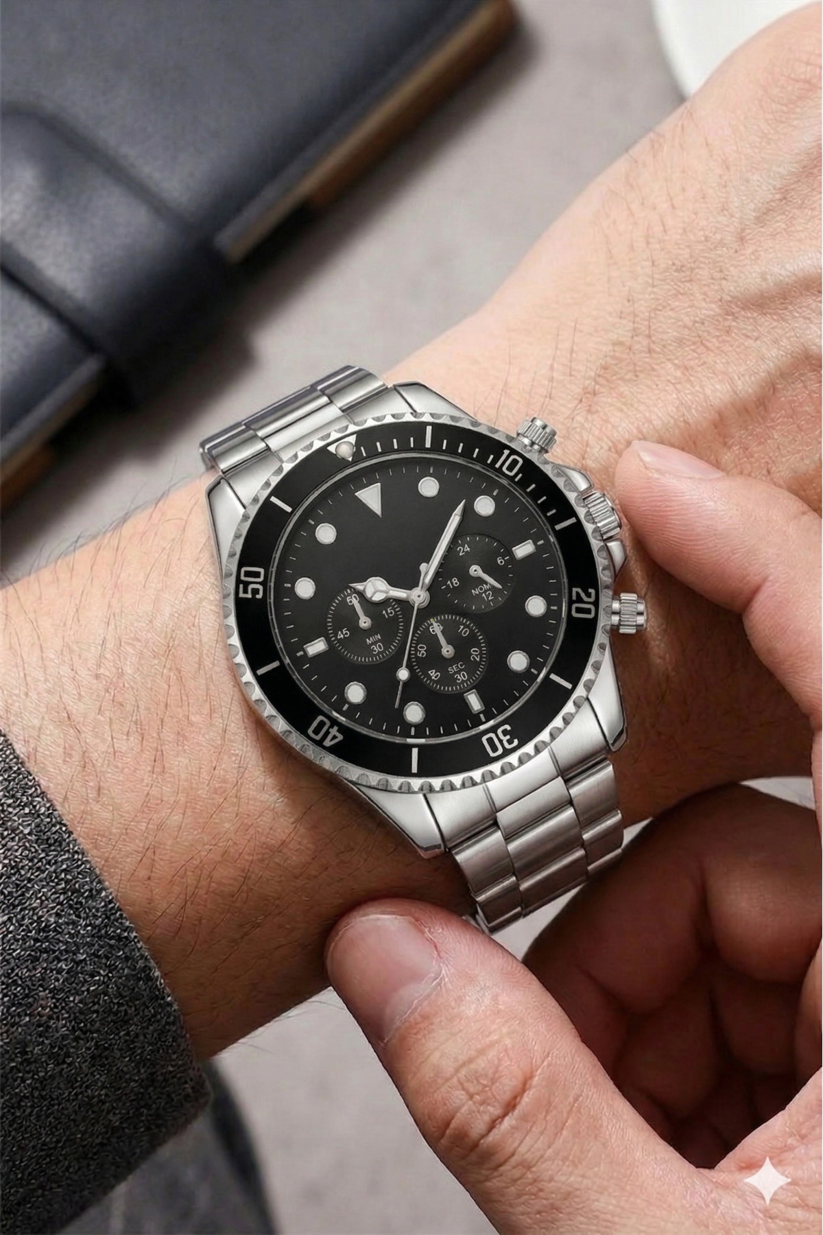 Güncel Vitrin  Gümüş Çelik Kasa Erkek Kol Saati - Görsel 3