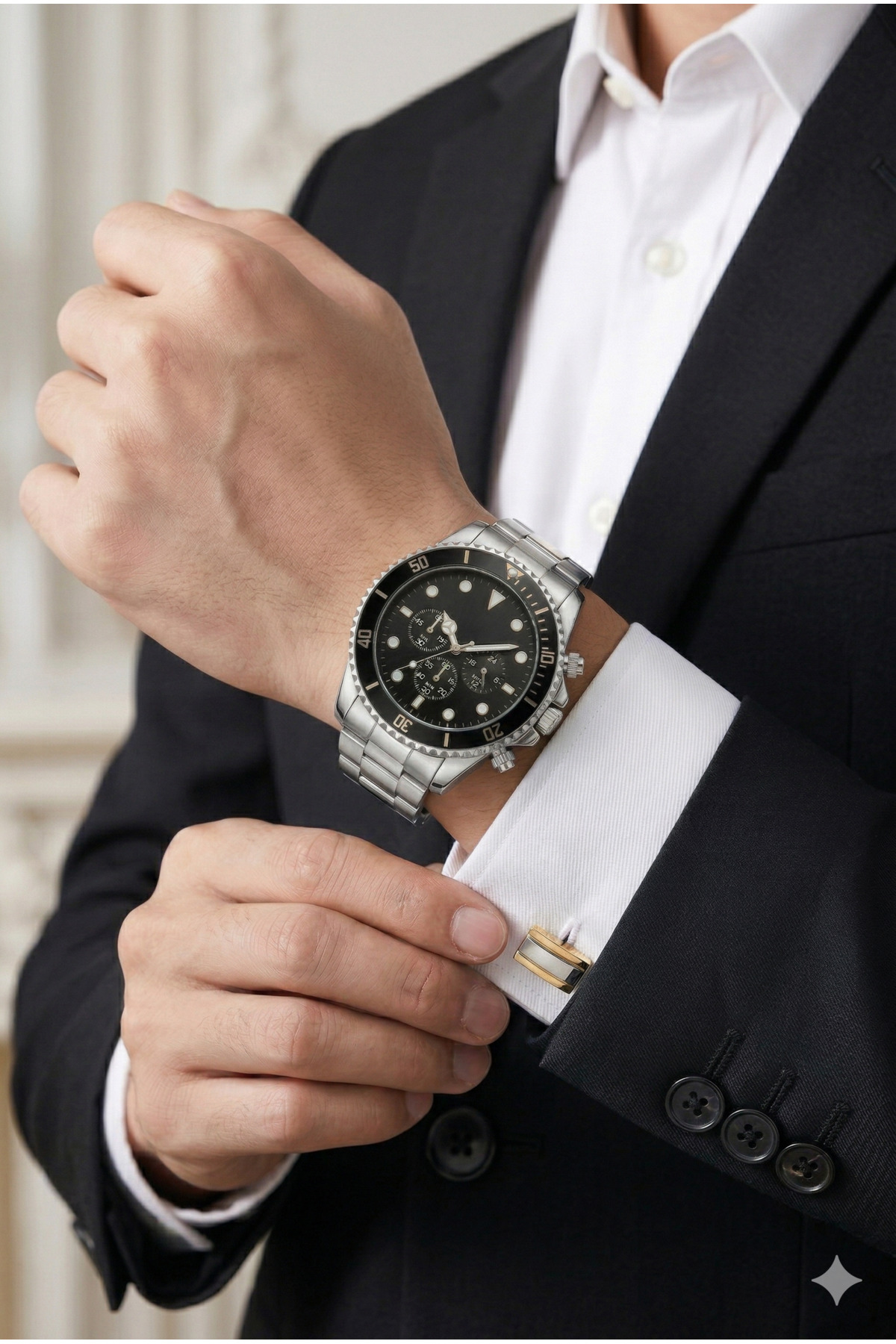 Güncel Vitrin  Gümüş Çelik Kasa Erkek Kol Saati - Görsel 5