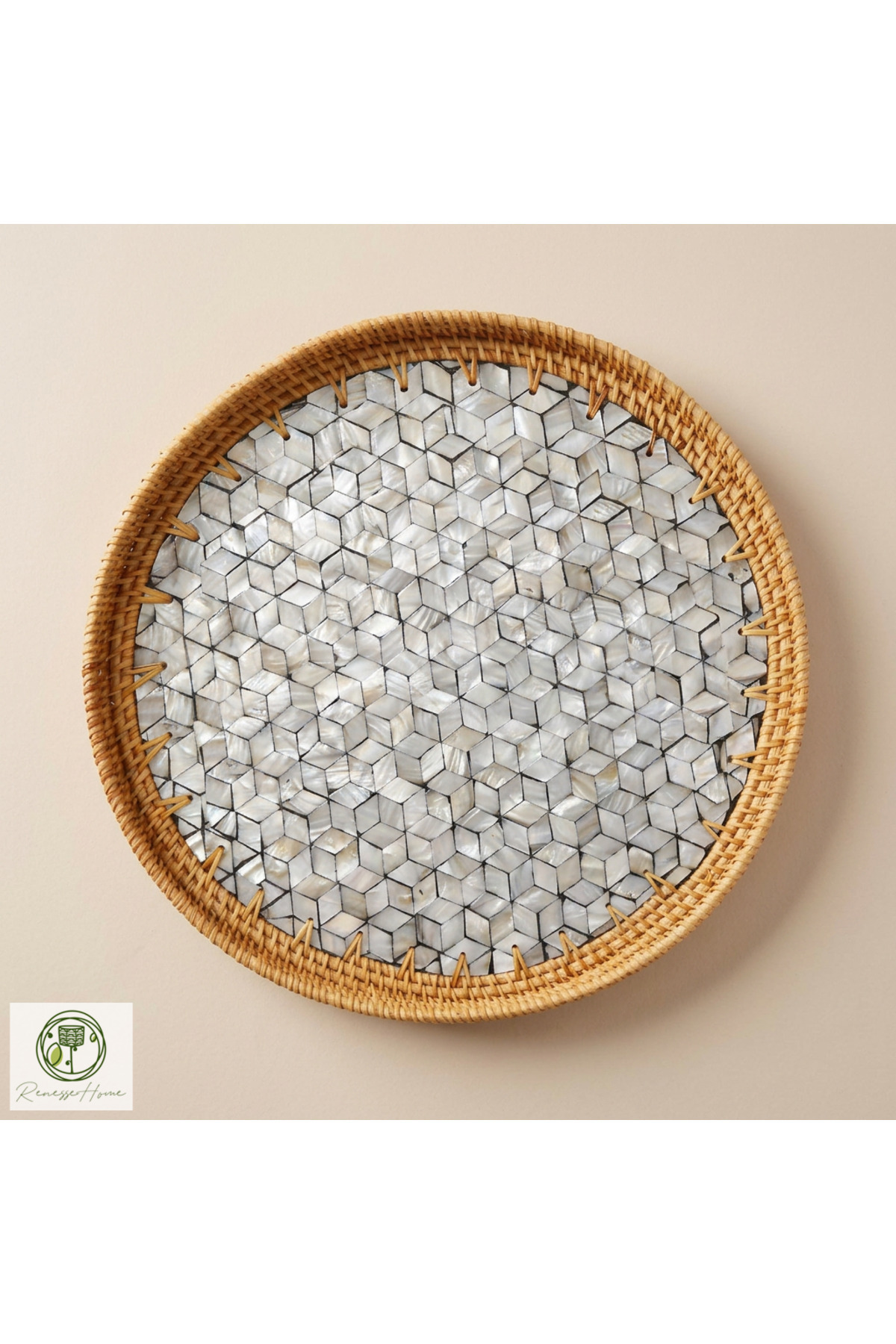 Dowa Handmade Coating Rattan Tray 30 cm – Bohemian Decorative Serving and Serving Tray