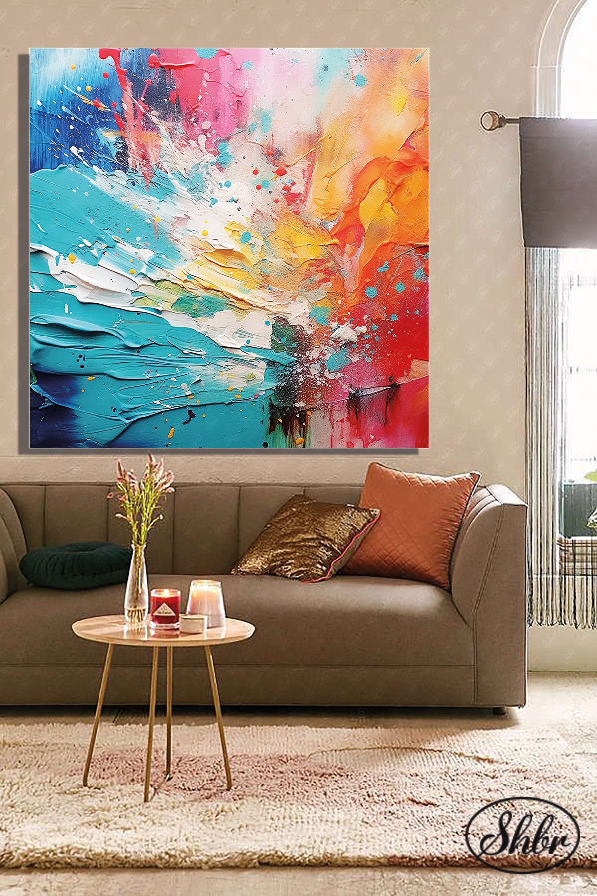 Single Square Canvas Living Room Bedroom Kitchen Office Wall Table Abstract Art with Oil Painting Effect