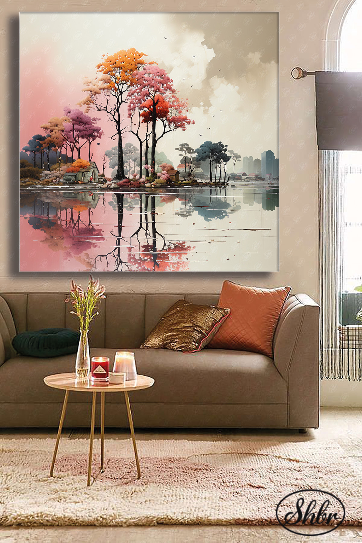 Single Square Canvas Wall Table Living Room Bedroom Kitchen Cafe Office Lake View Illustration