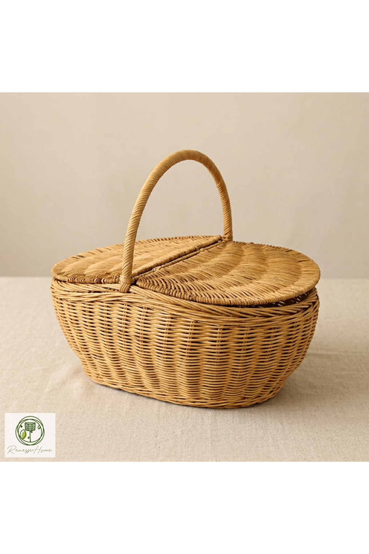 Association Handmade Rattan Picnic Basket – Natural Wicker Basket, Decorative Storage Basket