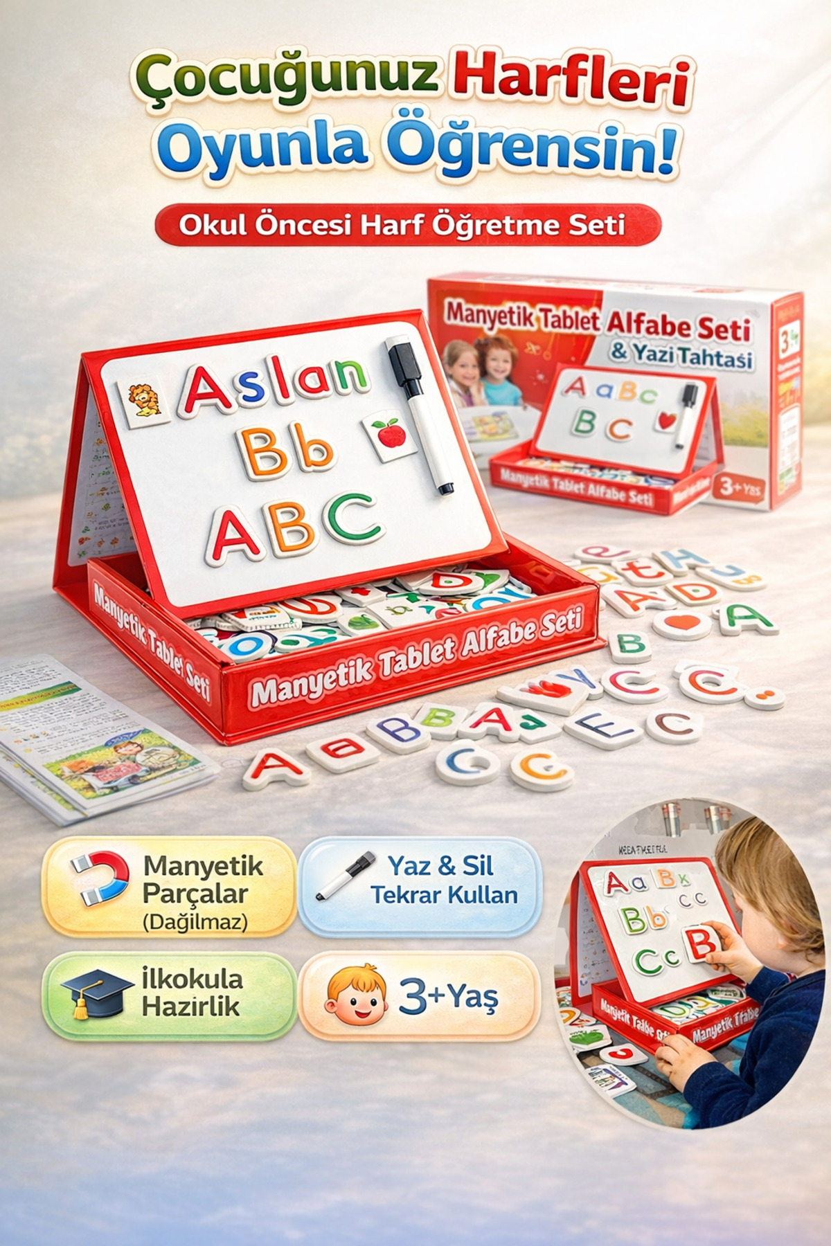 YILDIRIM OYUNCAK Eğitici Manyetik Tablet Alfabe Yazı Tahtası 98