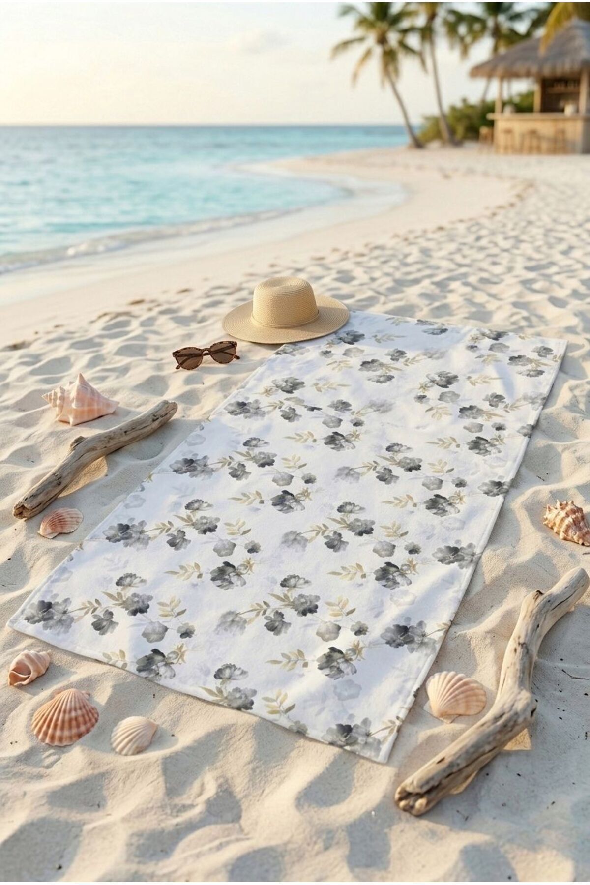 Soft Petal Floral White Beach Towel 70 x 150 cm