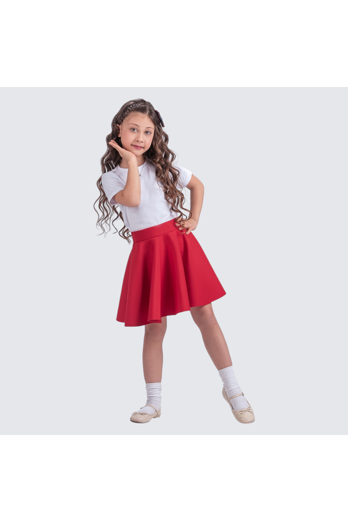 Mnk Baby&Kids  Scuba 23 Nisan Kız Çocuk Kloş Etek Mnk0565 Kırmızı - Görsel 3