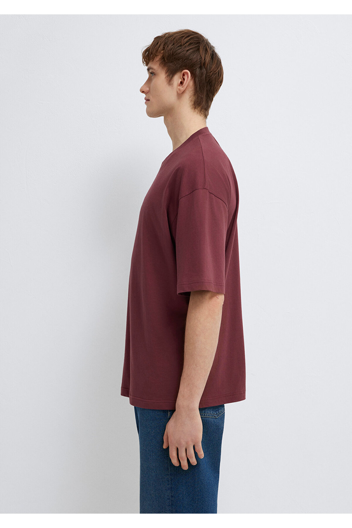 Mavi  Baskılı Bordo Tişört Oversize / Geniş Kesim 0613211-70396 - Görsel 4