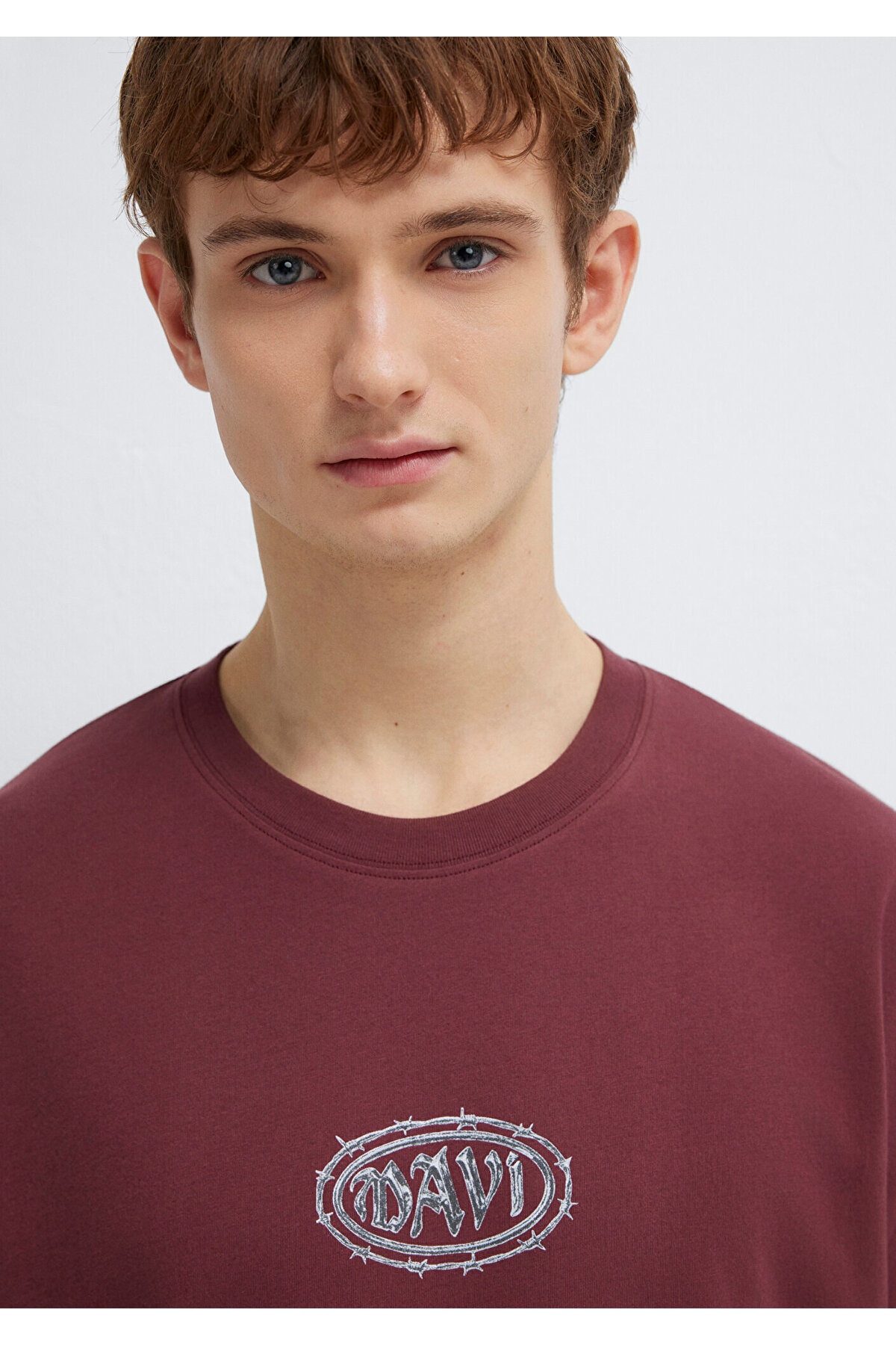 Mavi  Baskılı Bordo Tişört Oversize / Geniş Kesim 0613211-70396 - Görsel 6