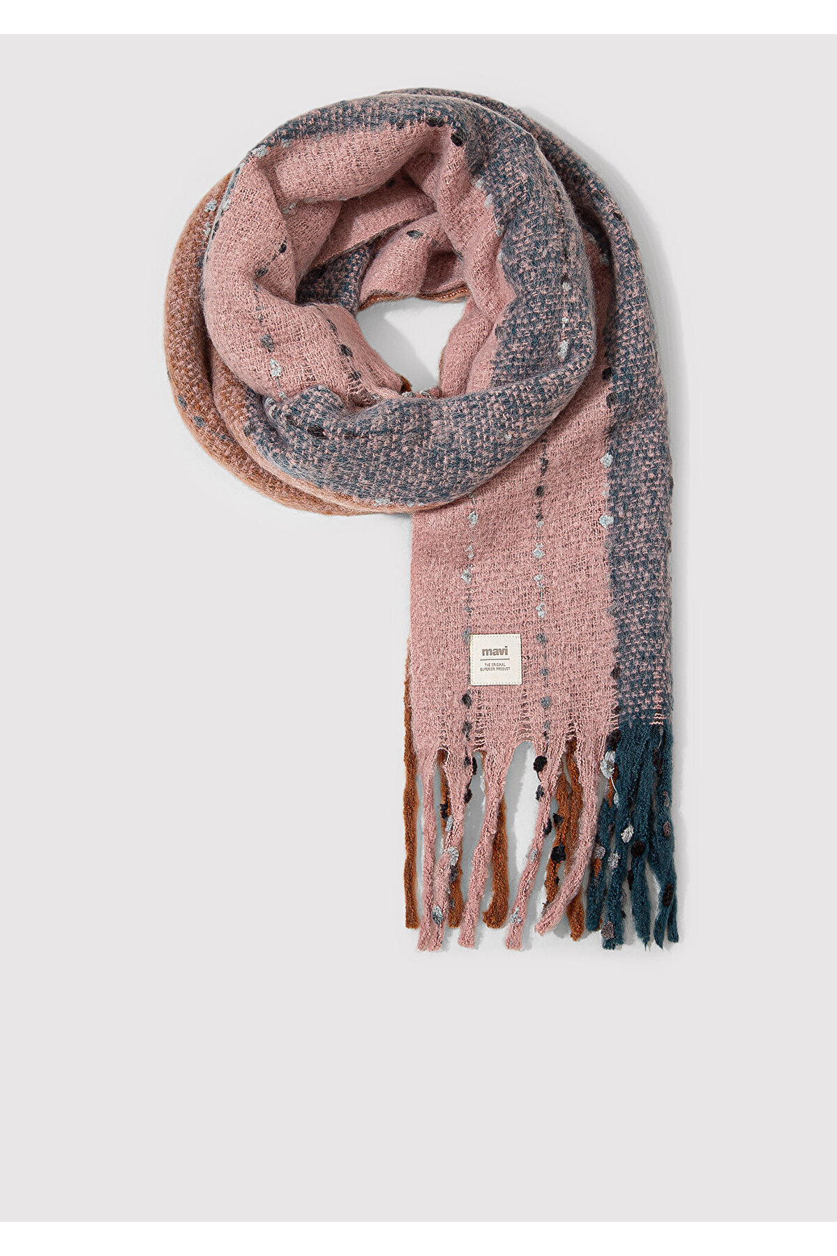 Mavi  Püsküllü Pembe Atkı 1910697-17865 - Görsel 2