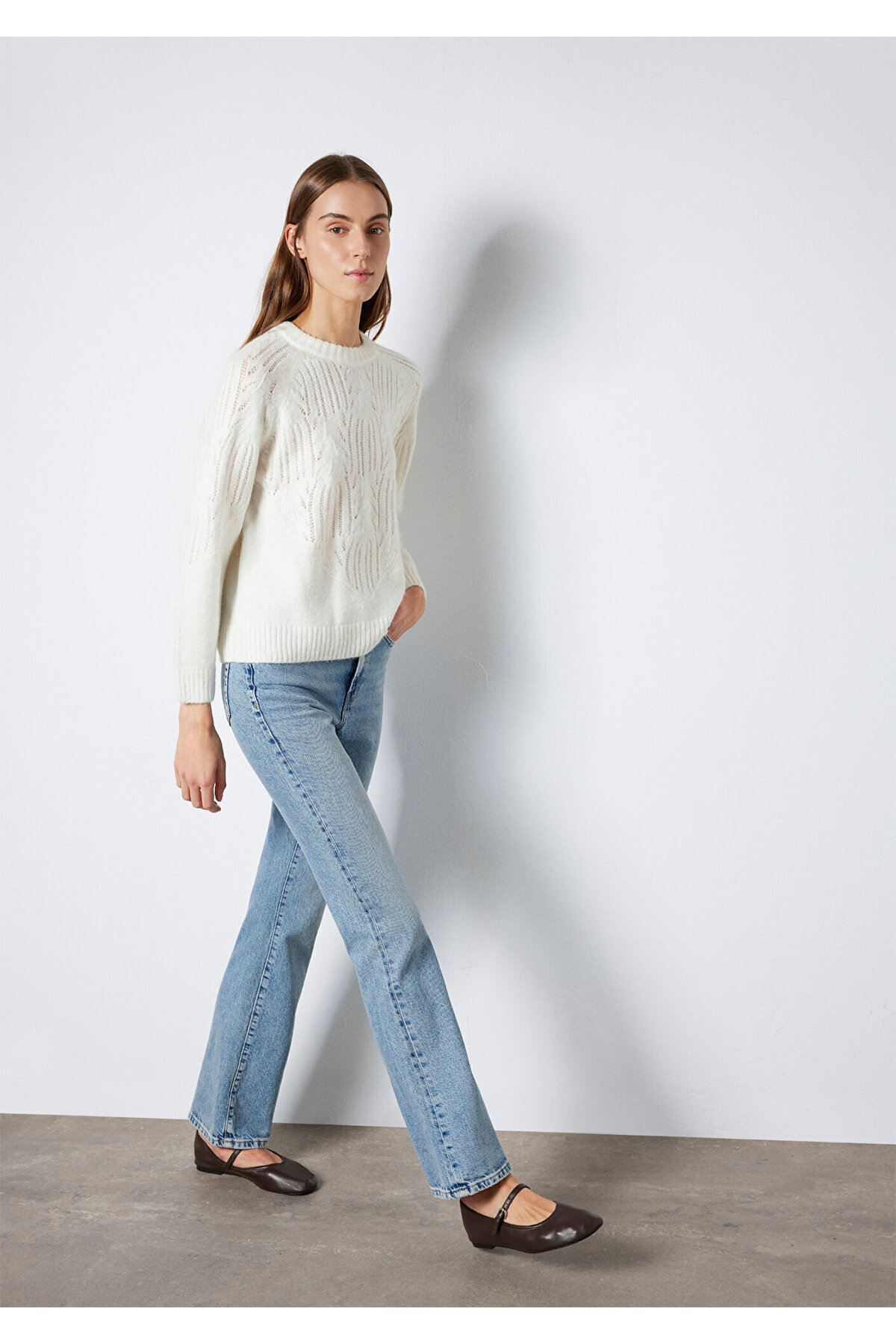 Mavi  Örme Detaylı Ekru Kazak Loose Fit / Bol Rahat Kesim 1710852-70057 - Görsel 2