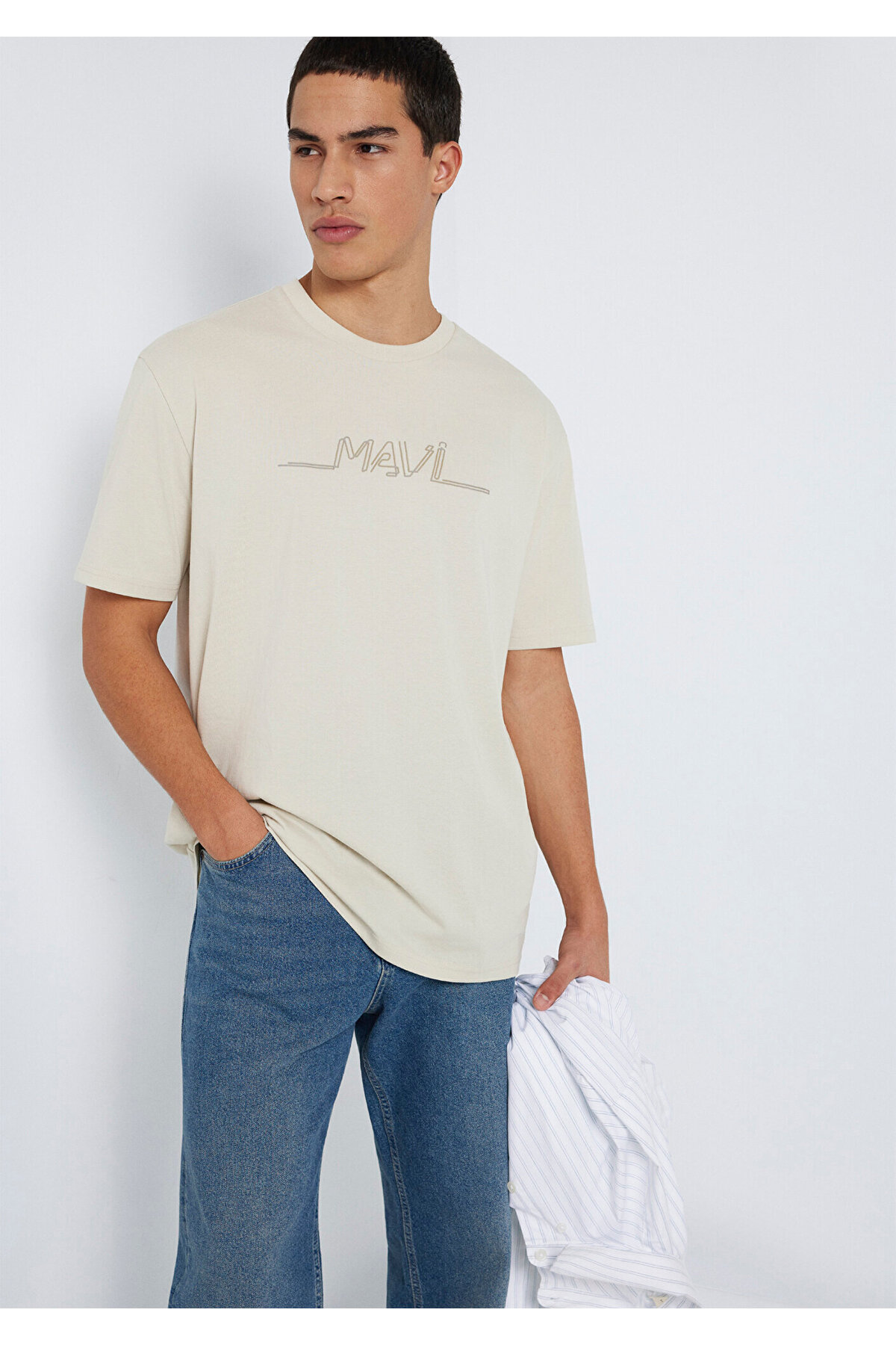 Mavi  Baskılı Bej Tişört Loose Fit / Bol Rahat Kesim 0613128-70144 - Görsel 2