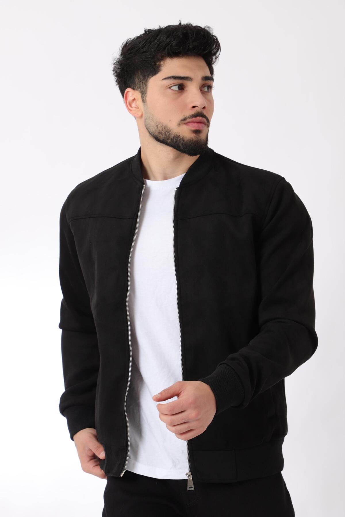Kolej Yaka Bel Lastikli Süet Mevsimlik Mont BL 1711-60287 — مشکی
