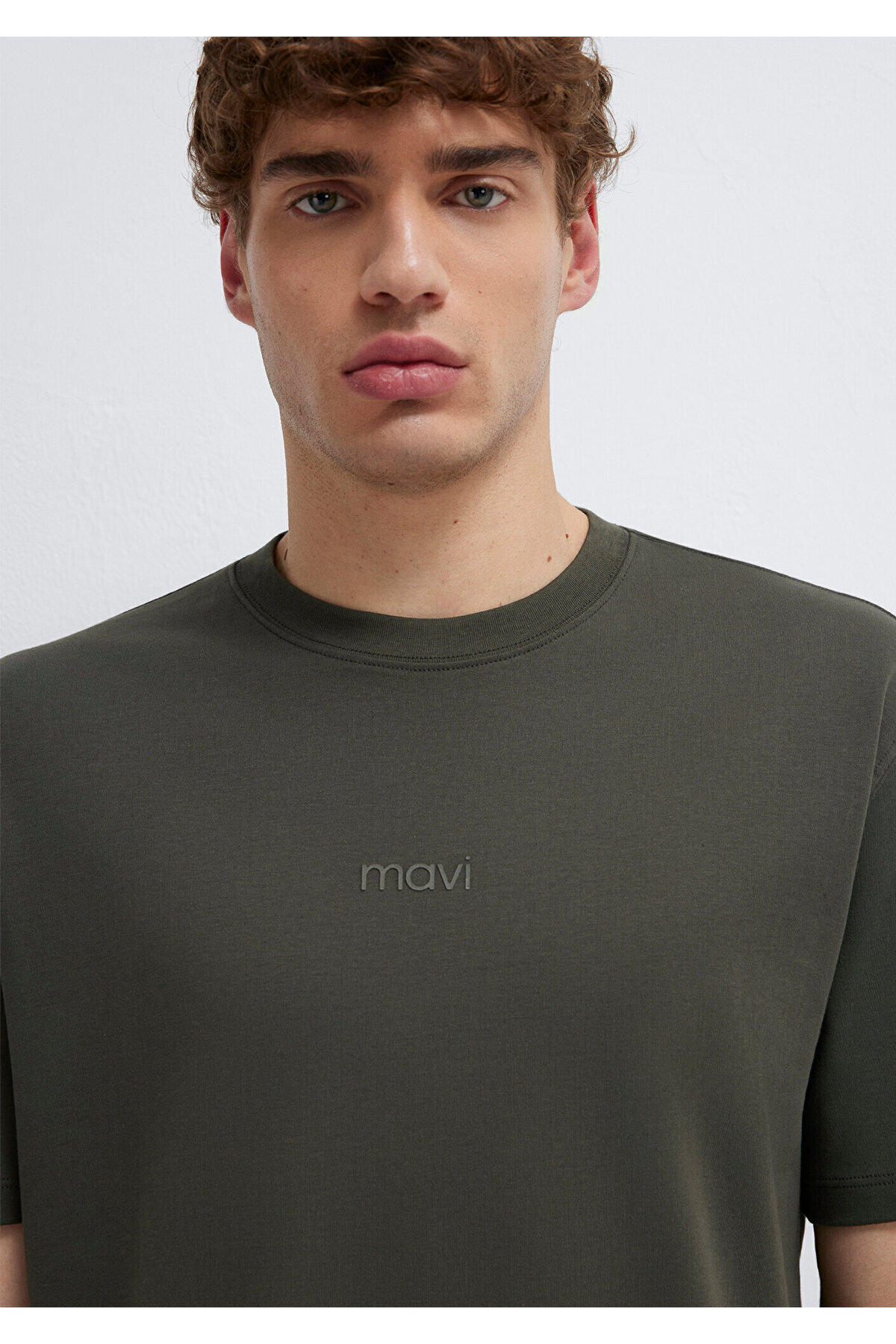 Mavi  Logo Haki Basic İnterlok Tişört Loose Fit / Bol Rahat Kesim 0613102-71553 - Görsel 7