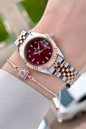 Daniel Klein Kadranı Bordo Kordonu Rose Gümüş Renk 28 Mm Kadın Kol Saati ve B...