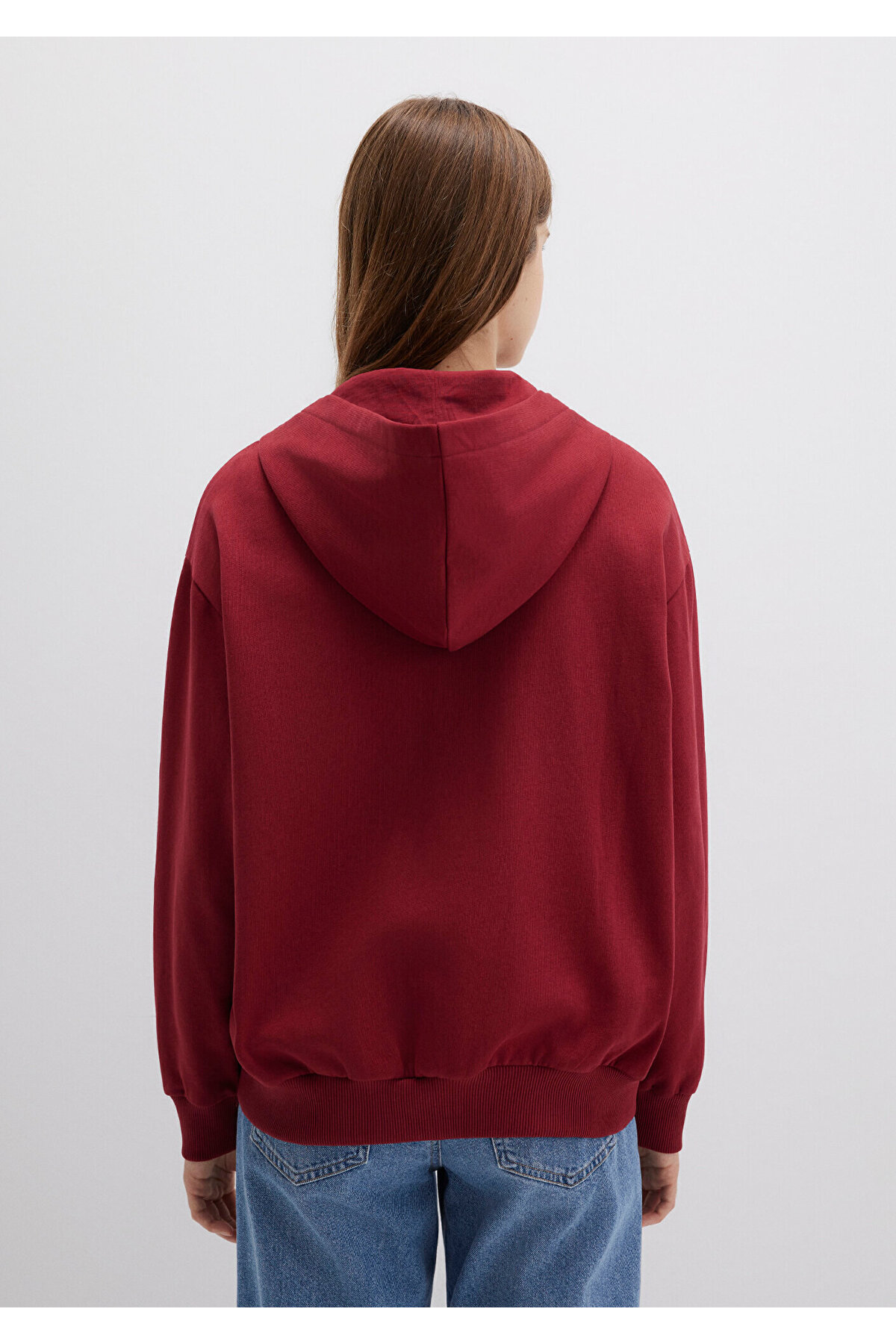 Mavi  Logo Baskılı Kapüşonlu Fermuarlı Bordo Sweatshirt 1S10178-85493 - Görsel 4