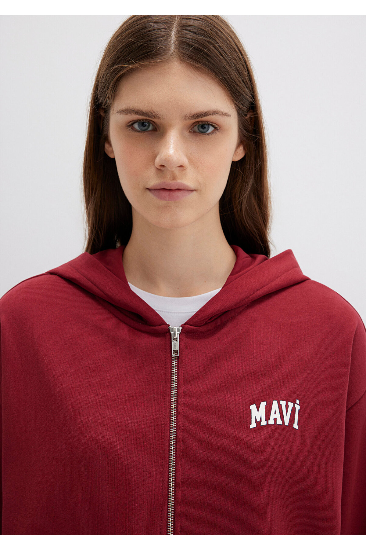 Mavi  Logo Baskılı Kapüşonlu Fermuarlı Bordo Sweatshirt 1S10178-85493 - Görsel 5