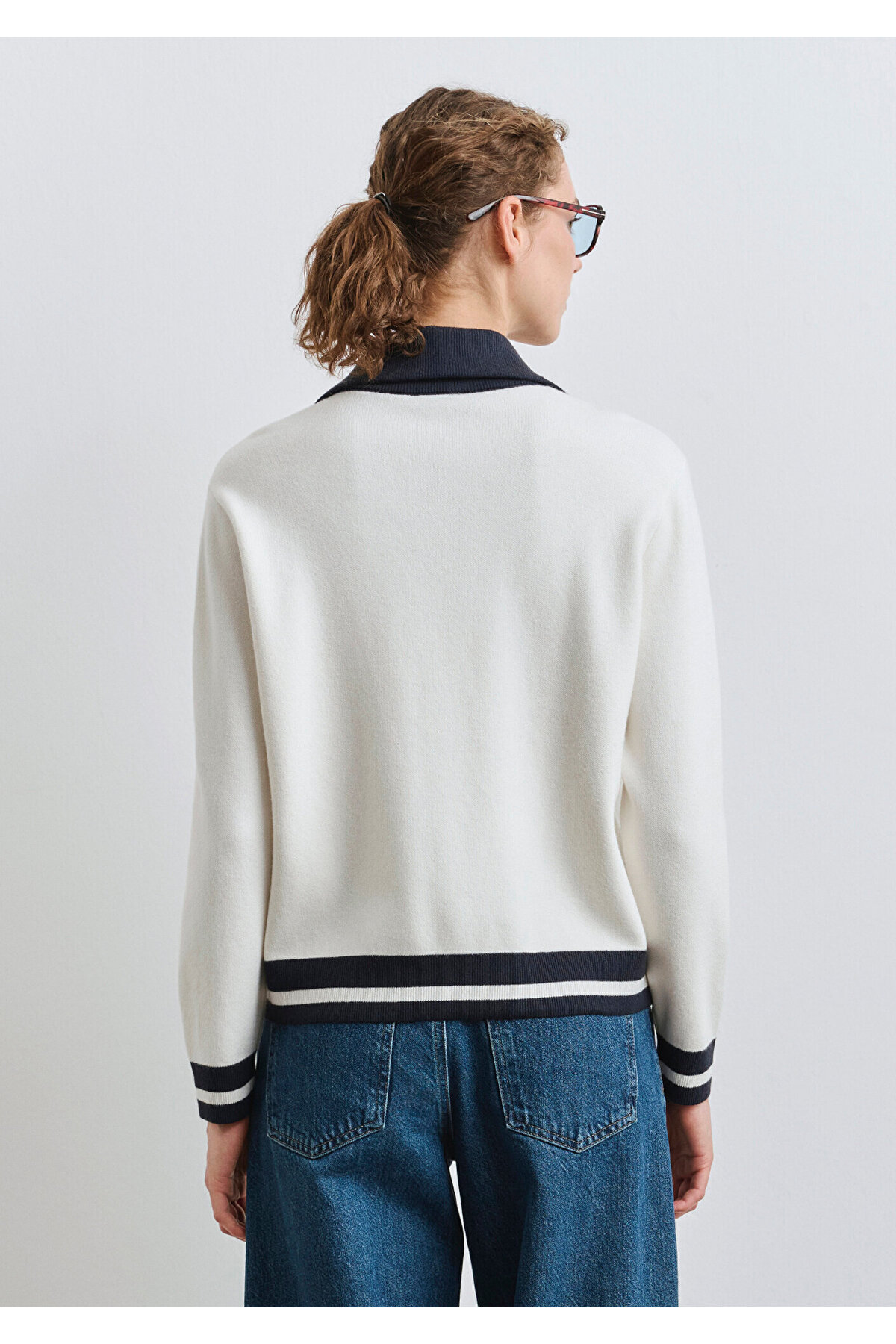 Mavi  MJ Nakışlı Yarı Fermuarlı Kazak 1710687-70057 - Görsel 4