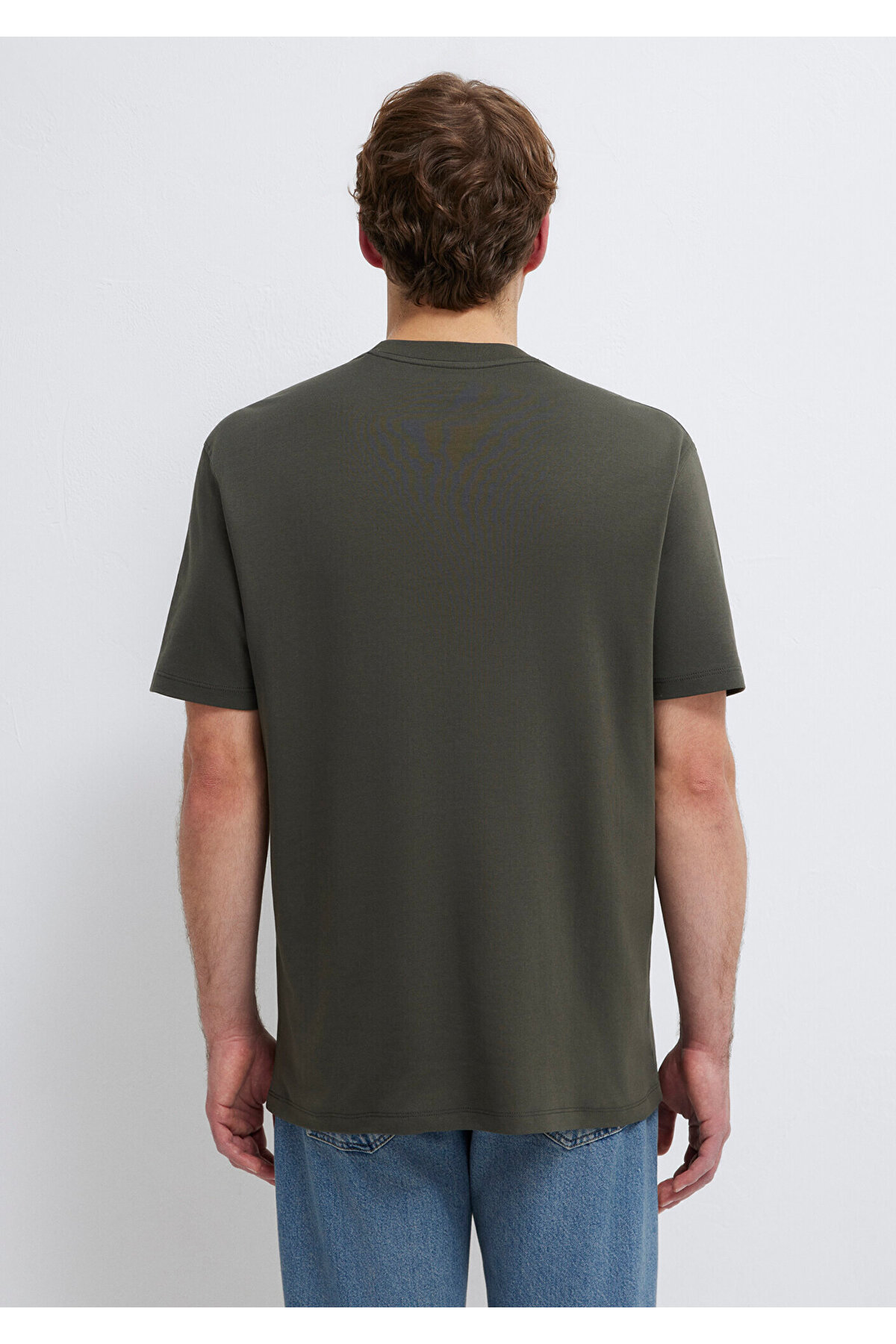 Mavi  Logo Haki Basic İnterlok Tişört Loose Fit / Bol Rahat Kesim 0613102-71553 - Görsel 6