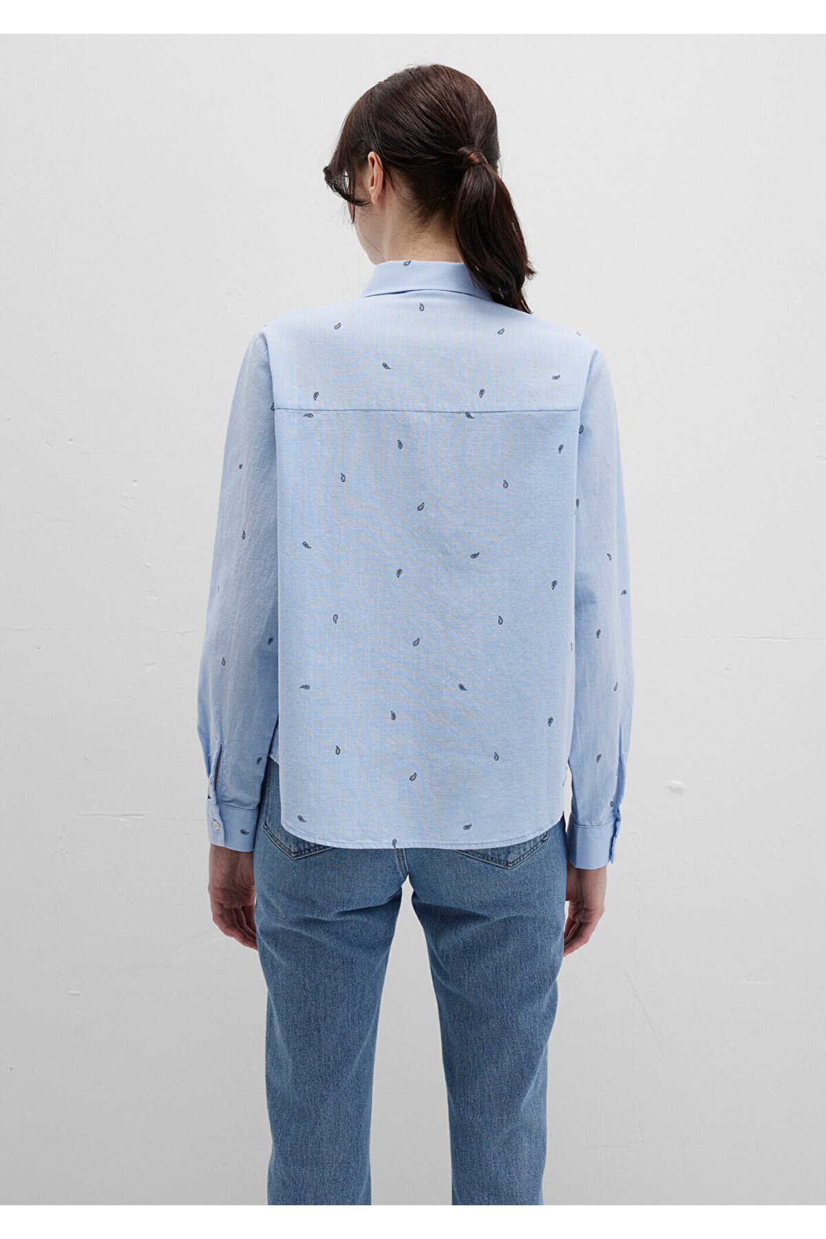 Mini Baskılı Gömlek Loose Fit / Bol Rahat Kesim 1210030-84655 — آبی — تصویر 5 از 7