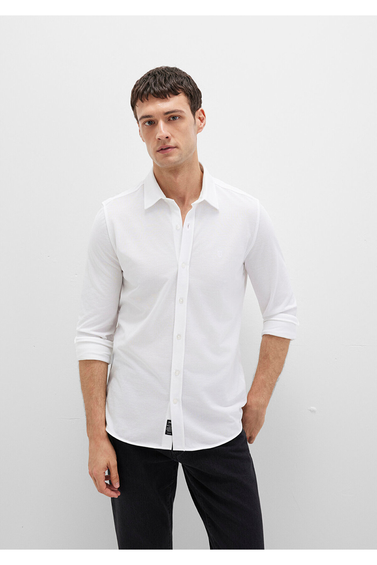 Mavi Beyaz Örme Gömlek Fitted / Vücuda Oturan Kesim 0210294-620 — سفید