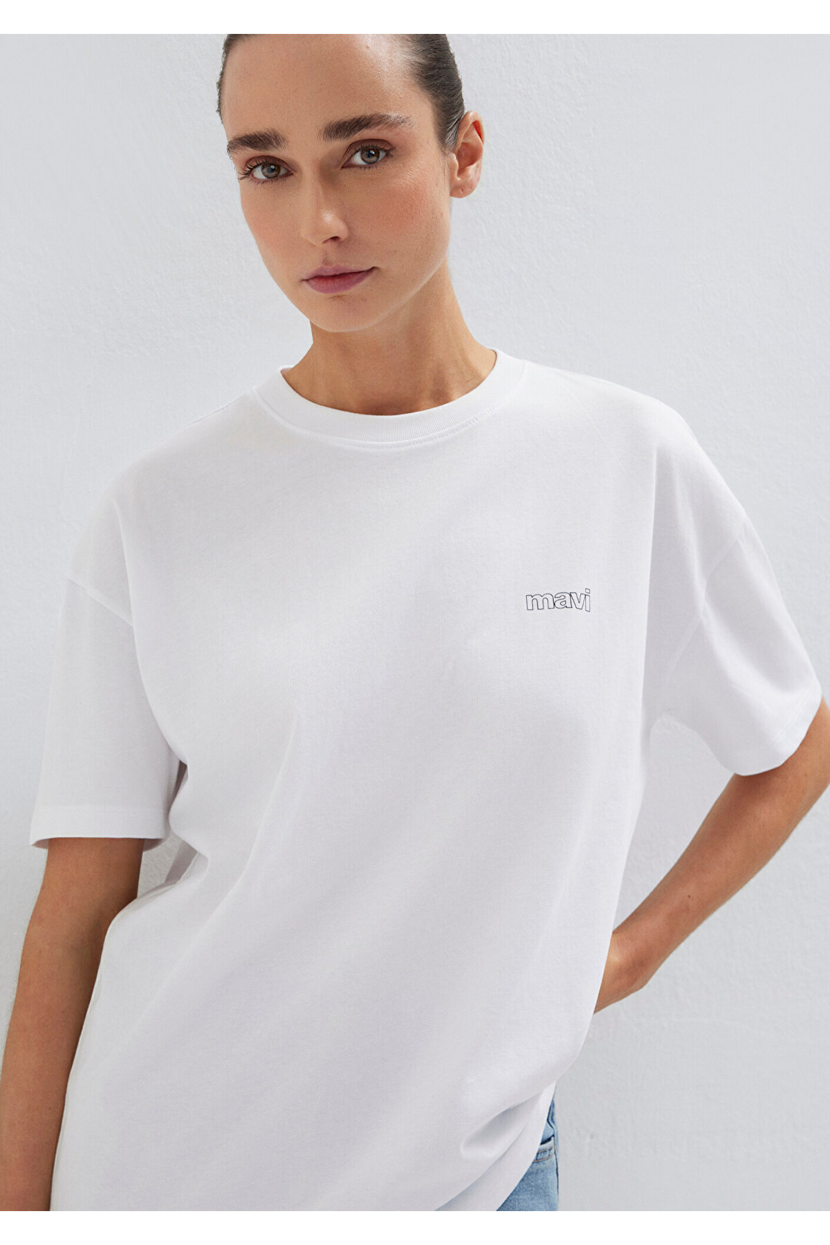 Mavi  Logo Baskılı Beyaz Tişört Loose Fit / Bol Rahat Kesim 1611309-620 - Görsel 2