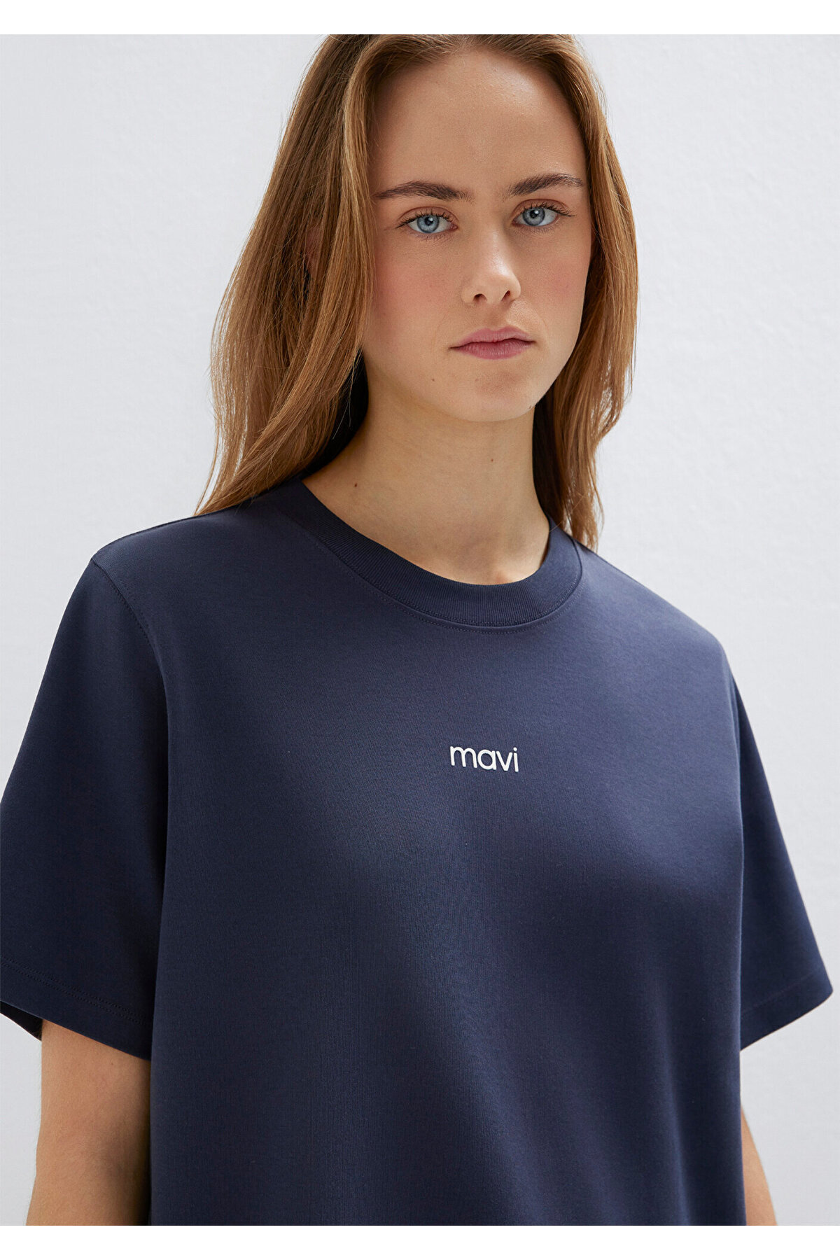 Mavi  Logo Baskılı İnterlok Lacivert Tişört Loose Fit / Bol Rahat Kesim 1612829-85315 - Görsel 3