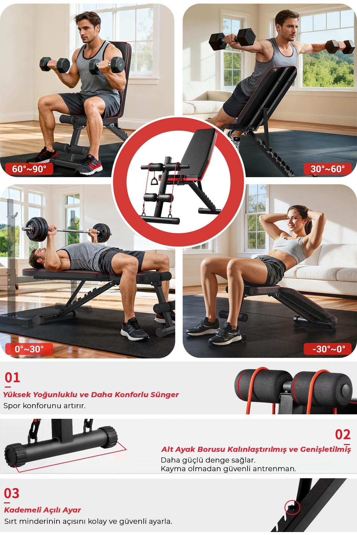 RELAXUS Ev Tipi Çok Fonksiyonlu Dambıl Bench Press ve Mekik Sehpası Antrenman Aleti Direnç Lastiği Hediye