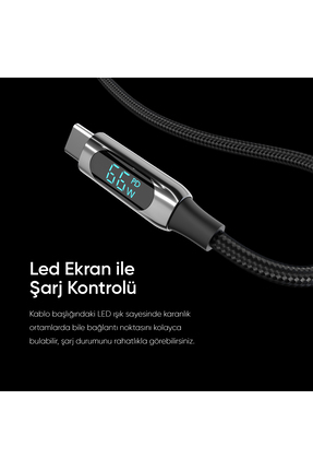 S-Link Armor LED UC-066 66W 1m USB to Type-C PD Örgülü LED Başlıklı Siyah Hız...