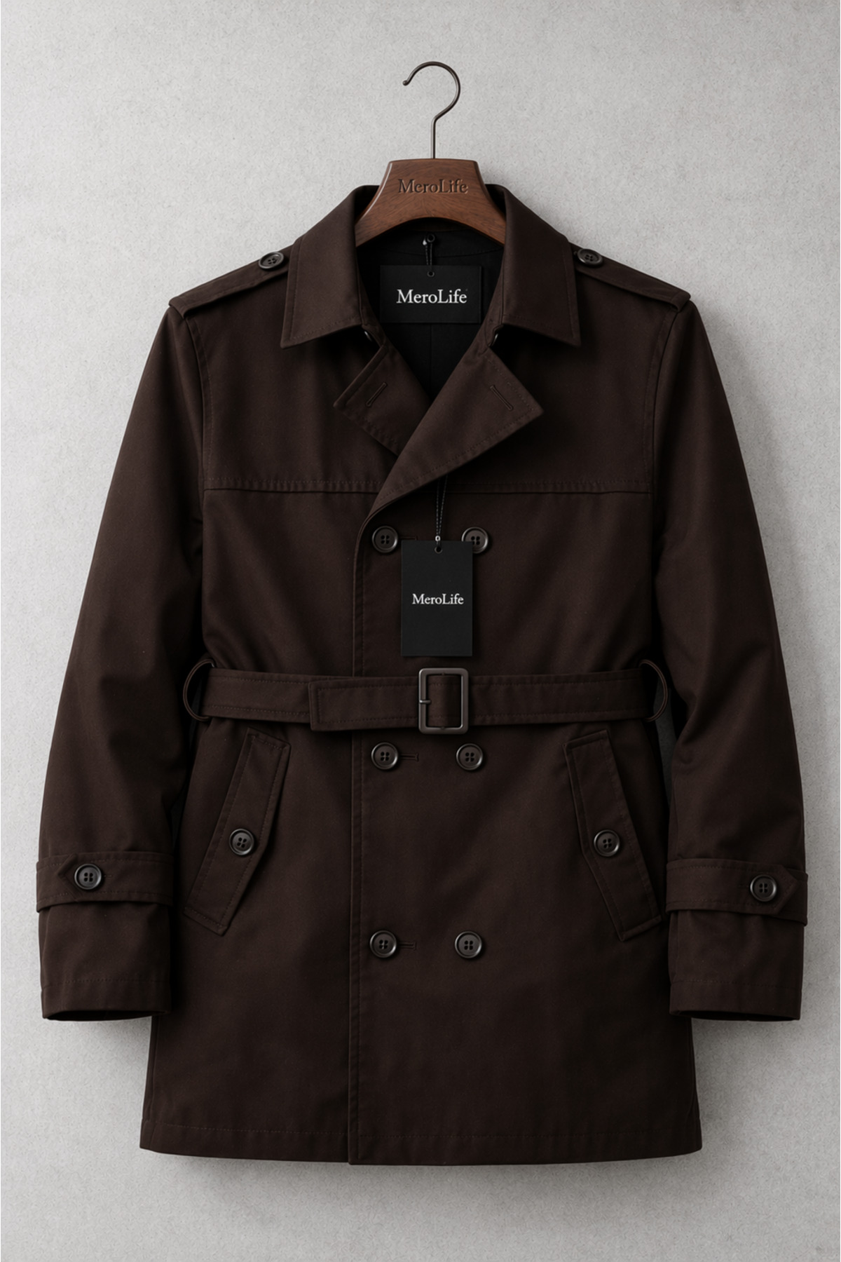 Mero Life  Erkek Mevsimlik Astarlı Kemerli Kruvaze Trençkot - Kahverengi - Görsel 2