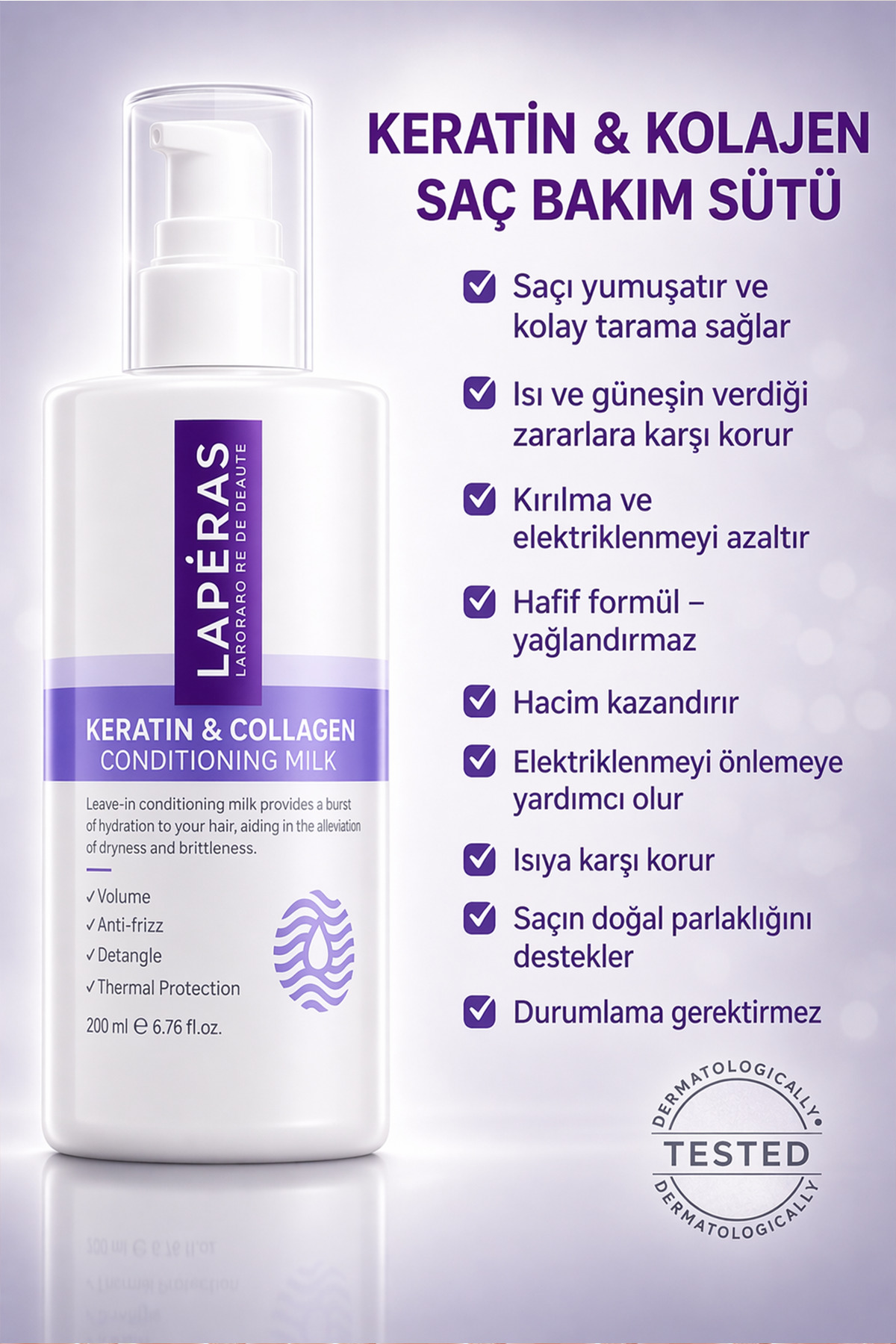 LAPÉRAS Besleyici Canlandırıcı ve Koruyucu Keratin & Collagen Saç Bakım Sütü 200ml — TYCOZT537N169381417046843