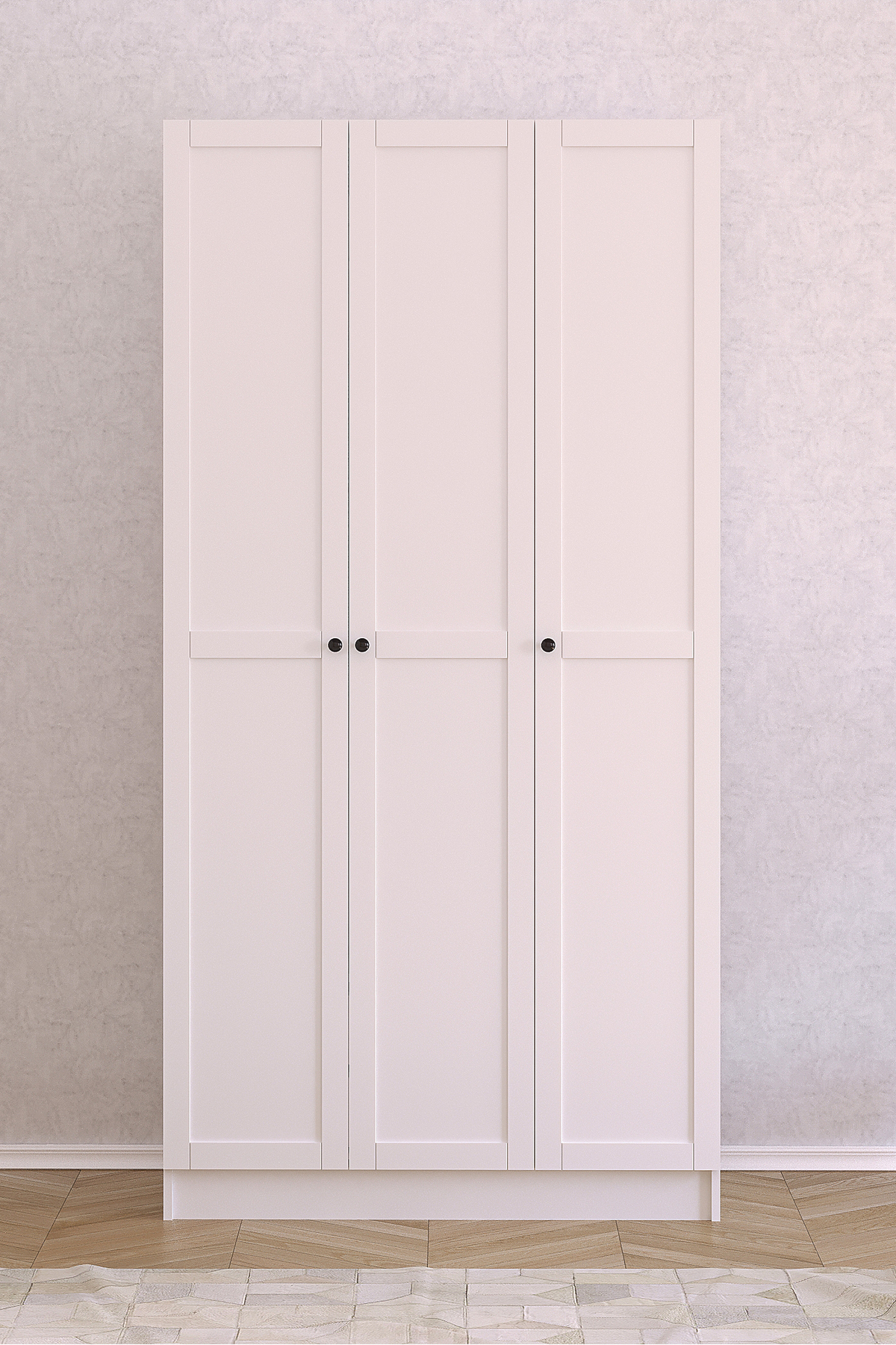 Aura Series Wardrobe 3 Door 6 Shelves, Hidden 2 Drawers, Hanging Wardrobe White