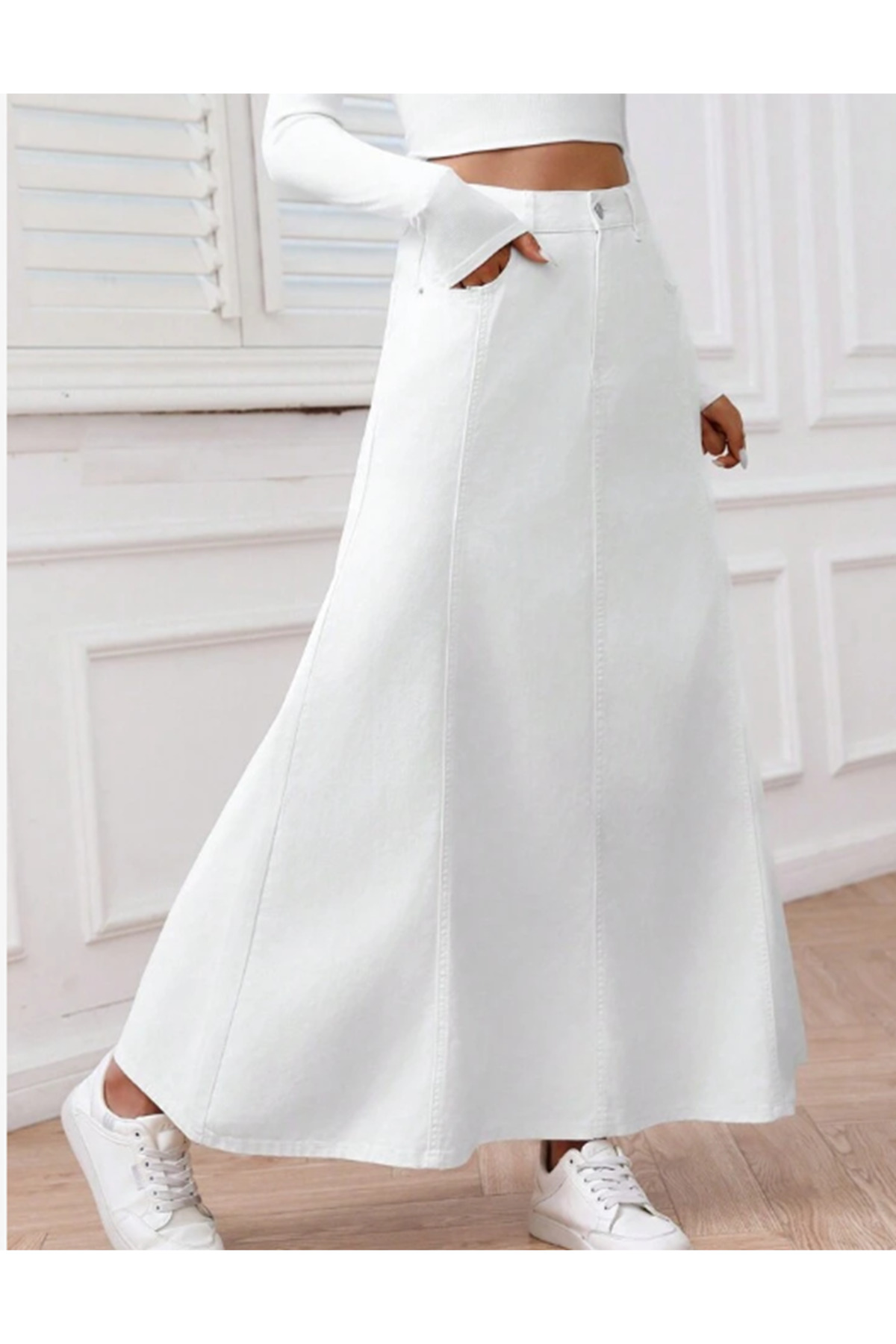 VELLICHOR  PARÇALI UZUN DENİM ETEK