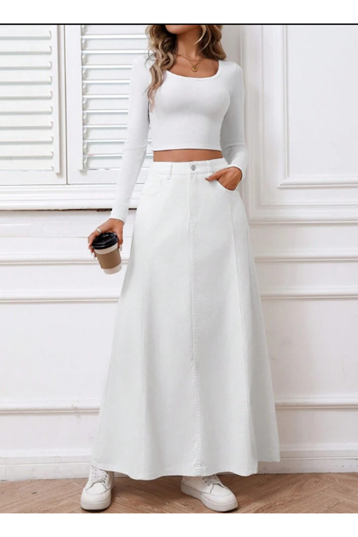 VELLICHOR  PARÇALI UZUN DENİM ETEK - Görsel 5